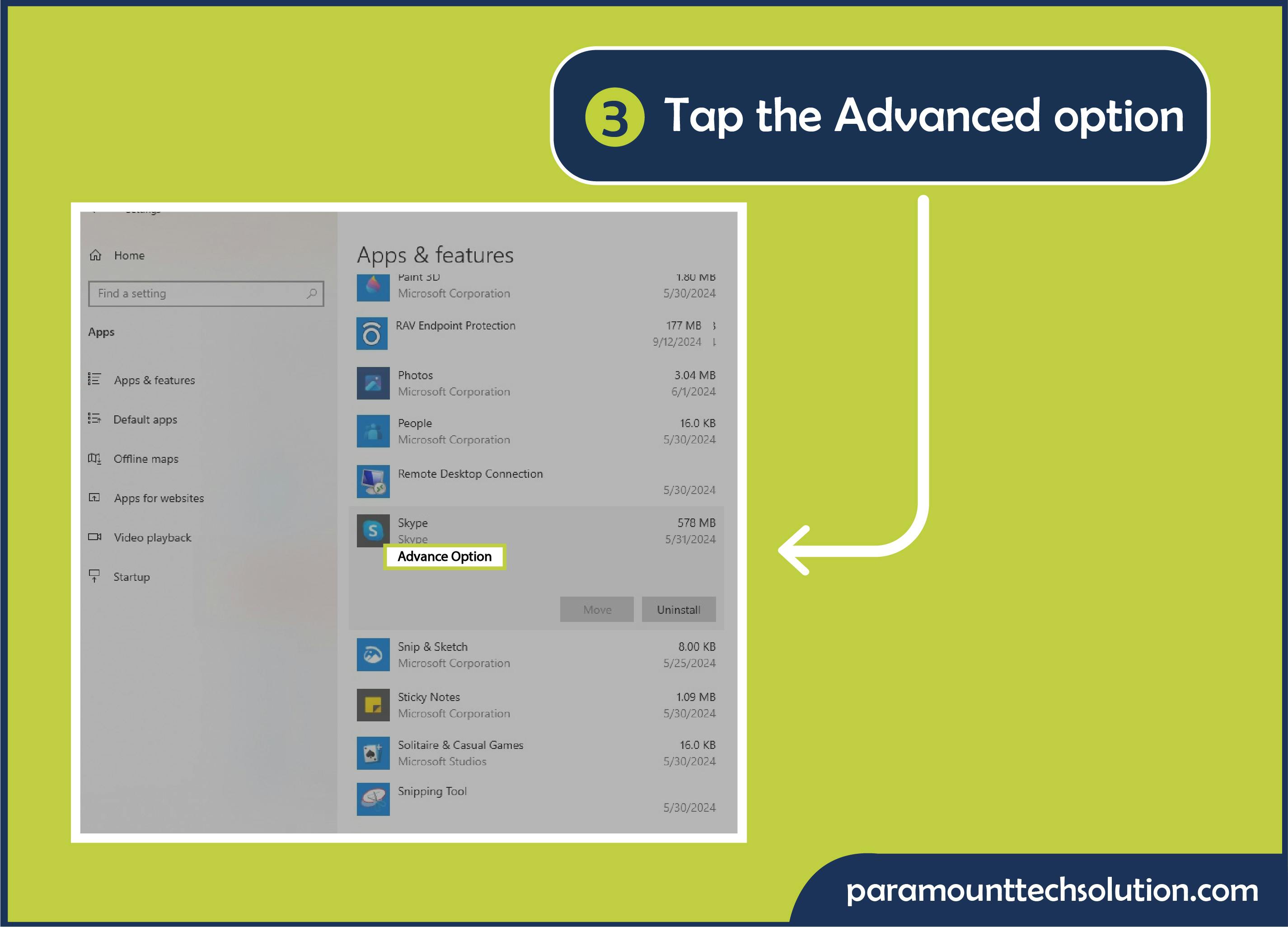 Step 3: Click on the Advanced options.