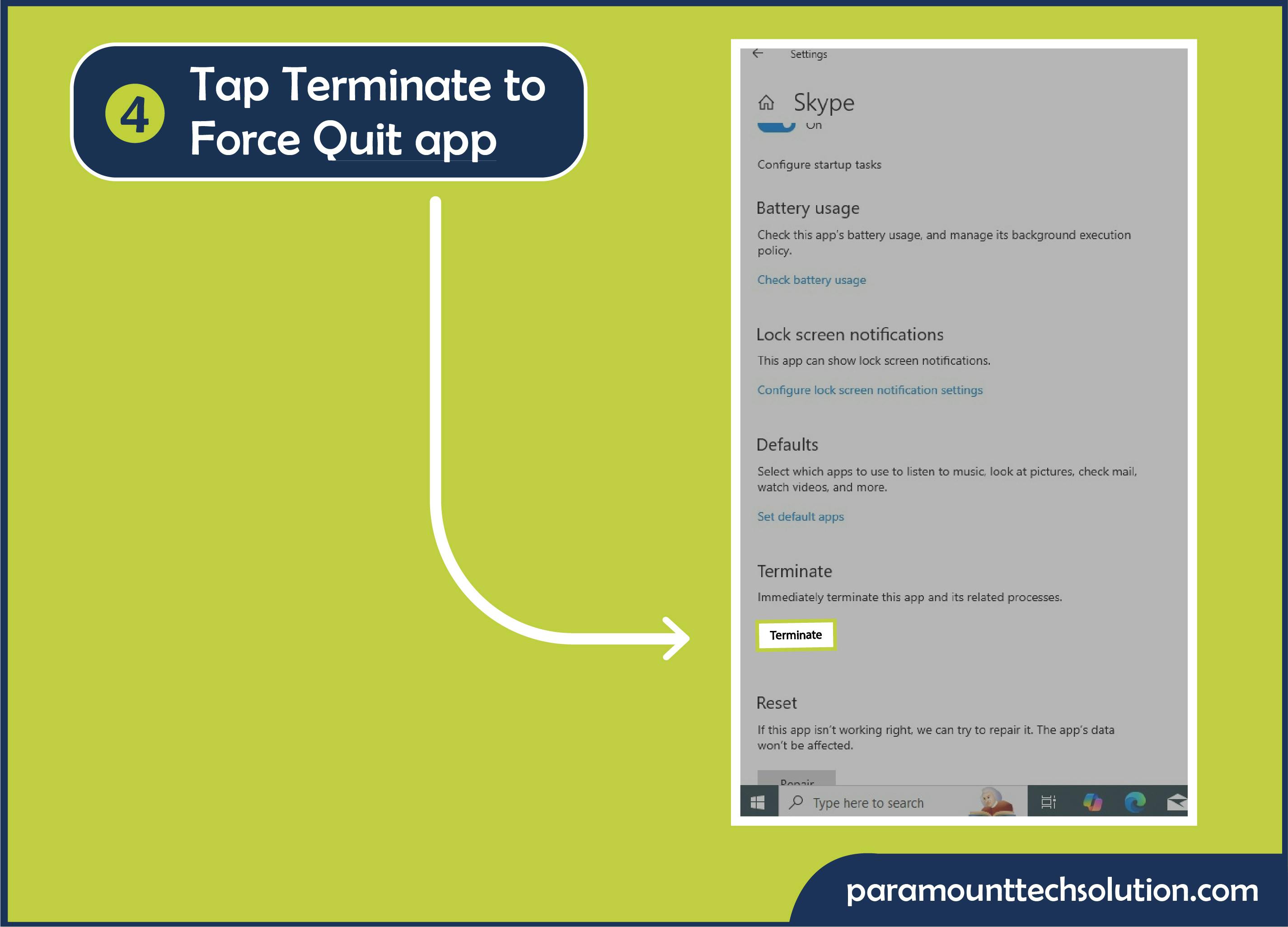 Step 4: At last, click Terminate to force exit app window.