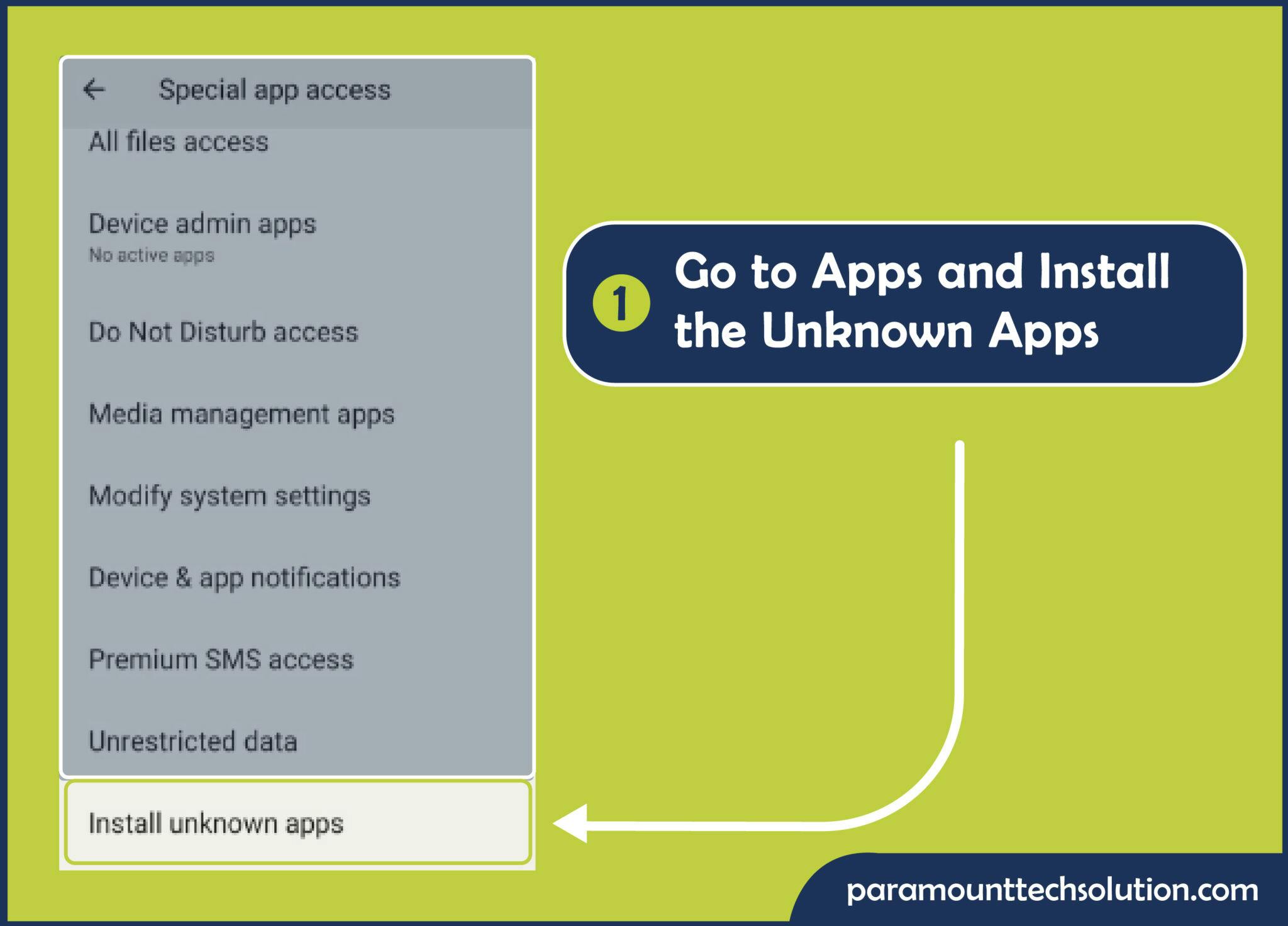 In the settings, go to the “Application menu” to activate the “unknown sources” option