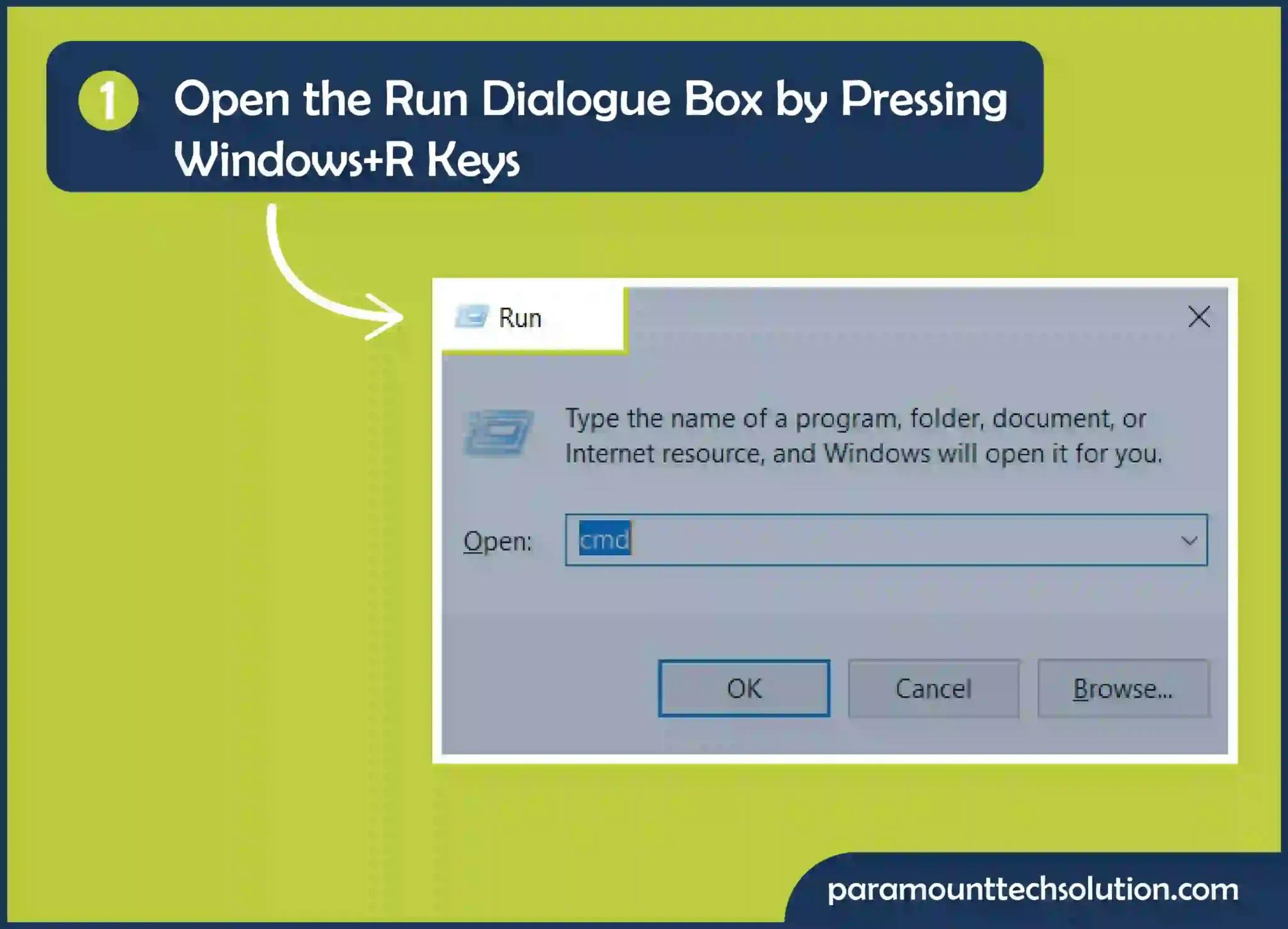 open the Run dialogue box by pressing Windows+R keys