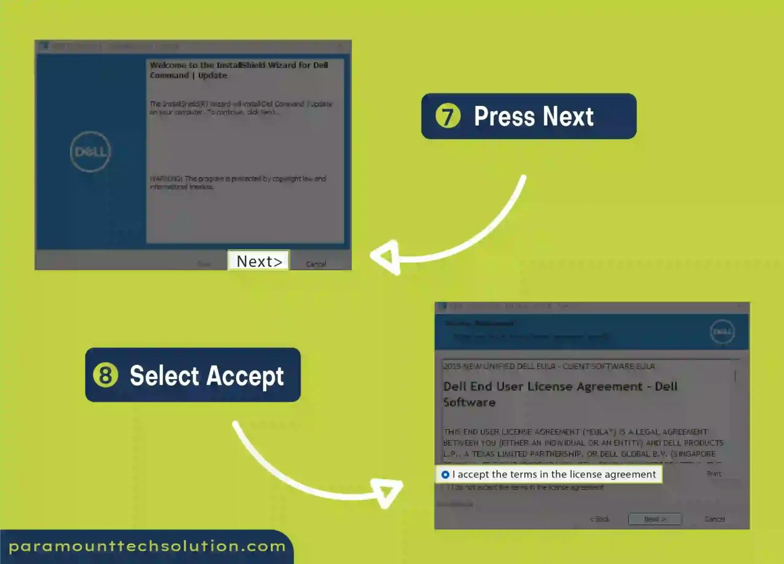 Step 7: Tap the next button after reading the warning Step 8: Accept the license agreement and tap on next