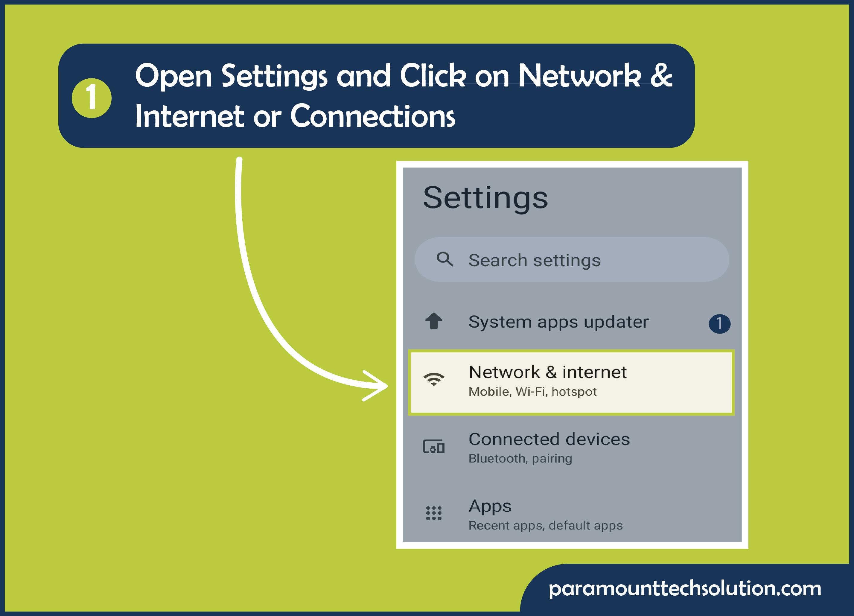 Open Settings and click on Network & Internet or Connections