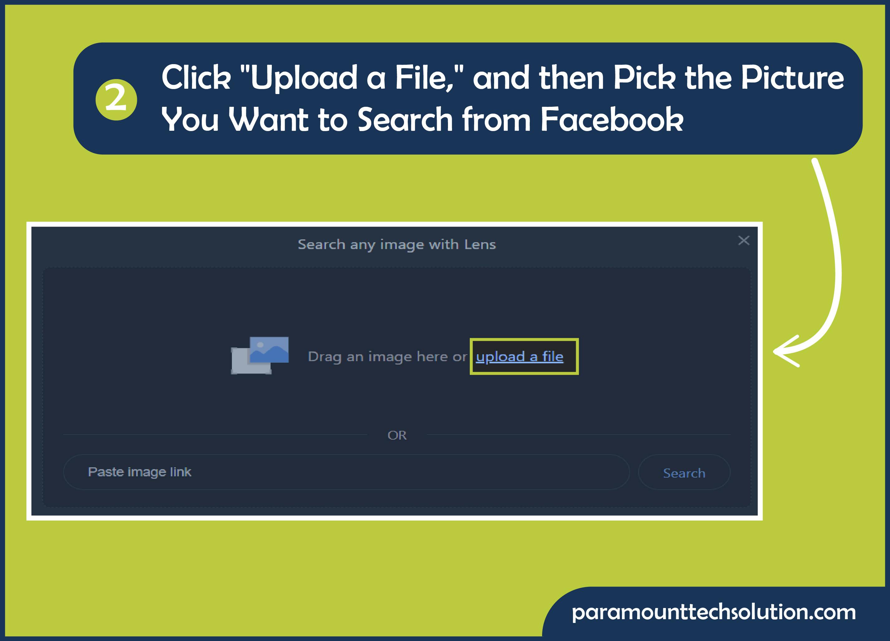 Click where it says "upload a file, to search from Facebook