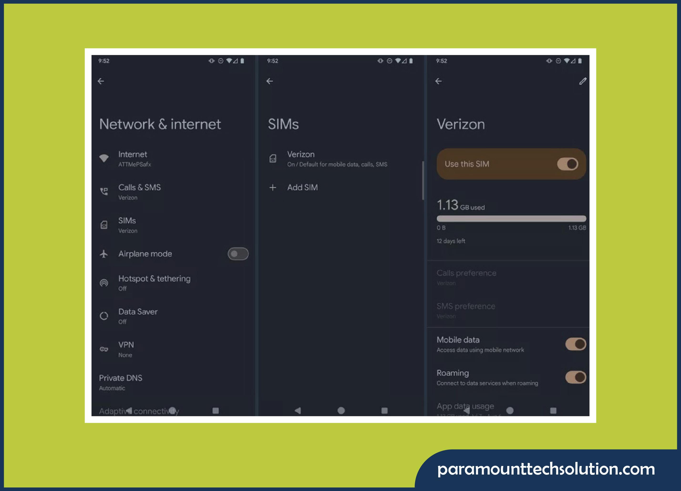 Go to the settings > Network & internet > SIMs > Verizon