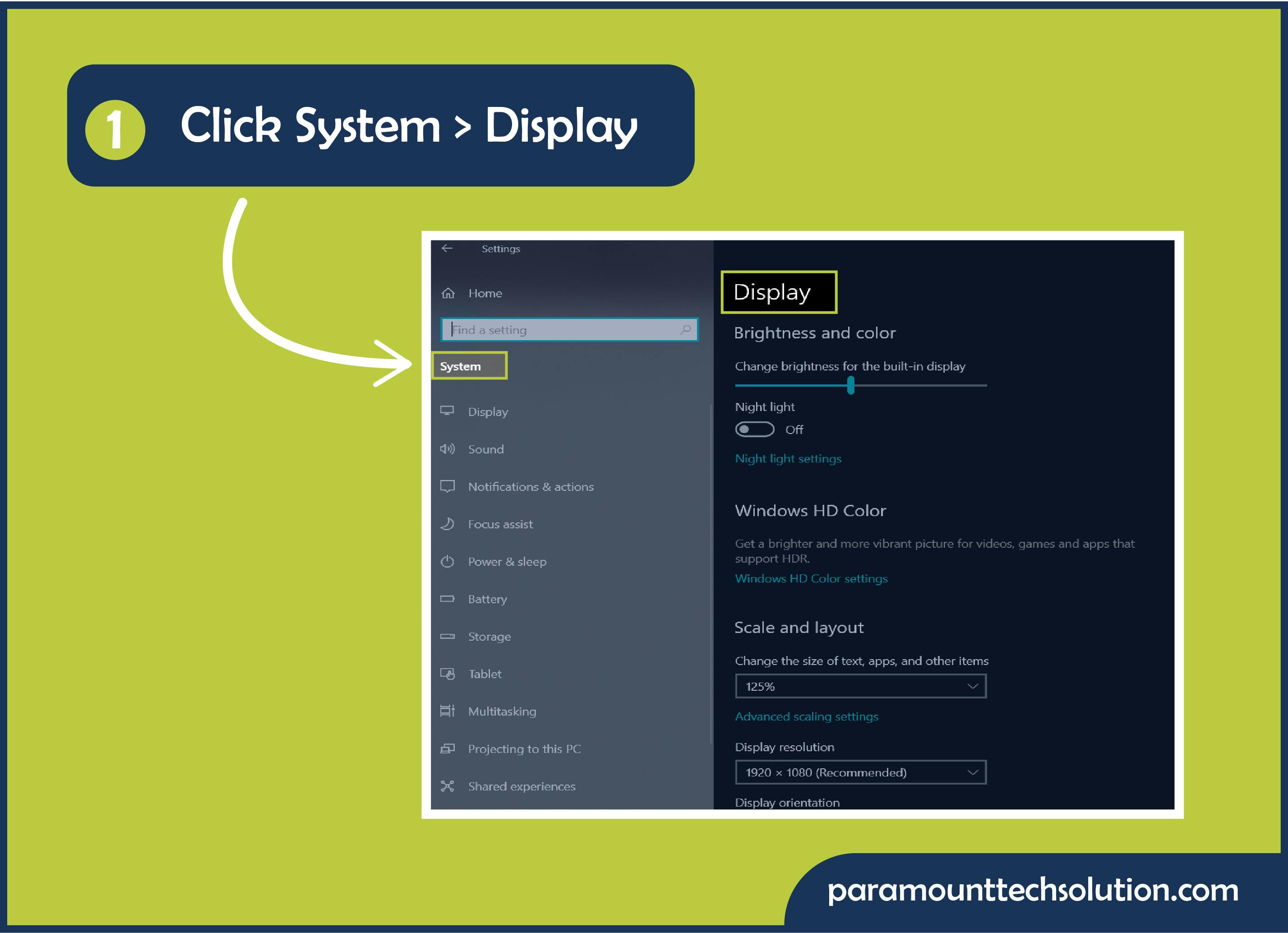 Go to Settings. Click System