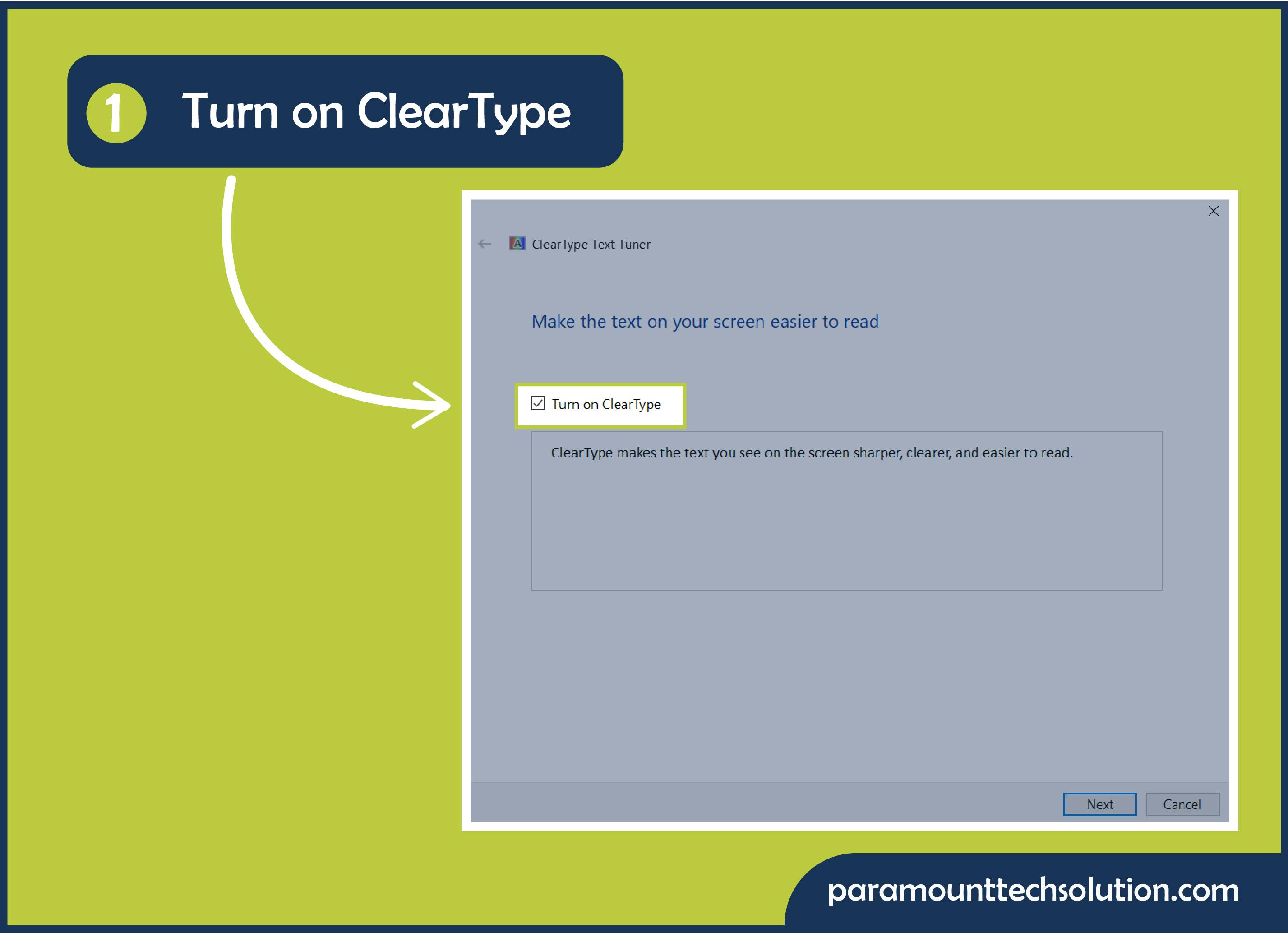 Turn on ClearType. Follow the on-screen steps to make blurry text clear
