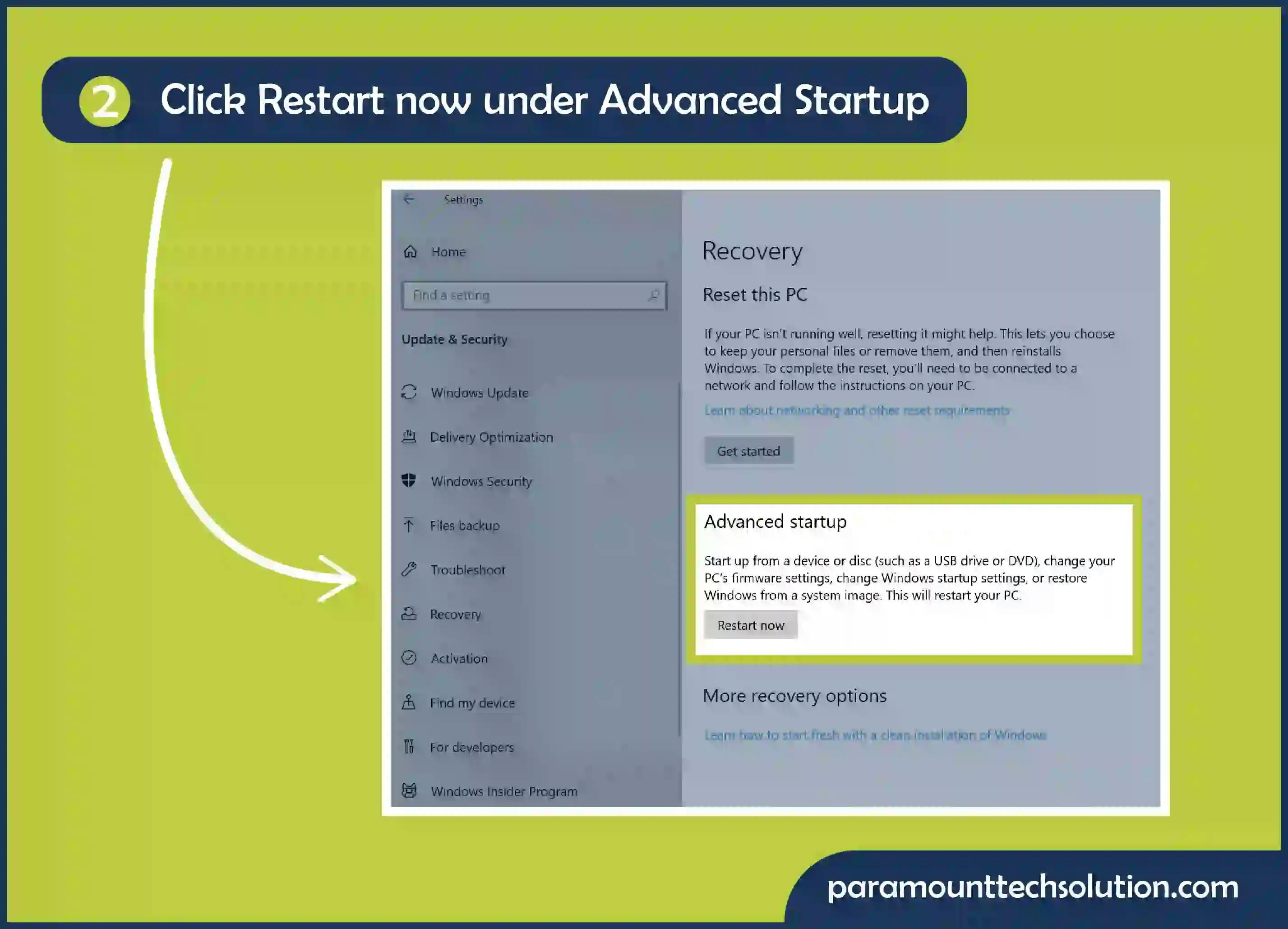 Click Restart now under Advanced Startup