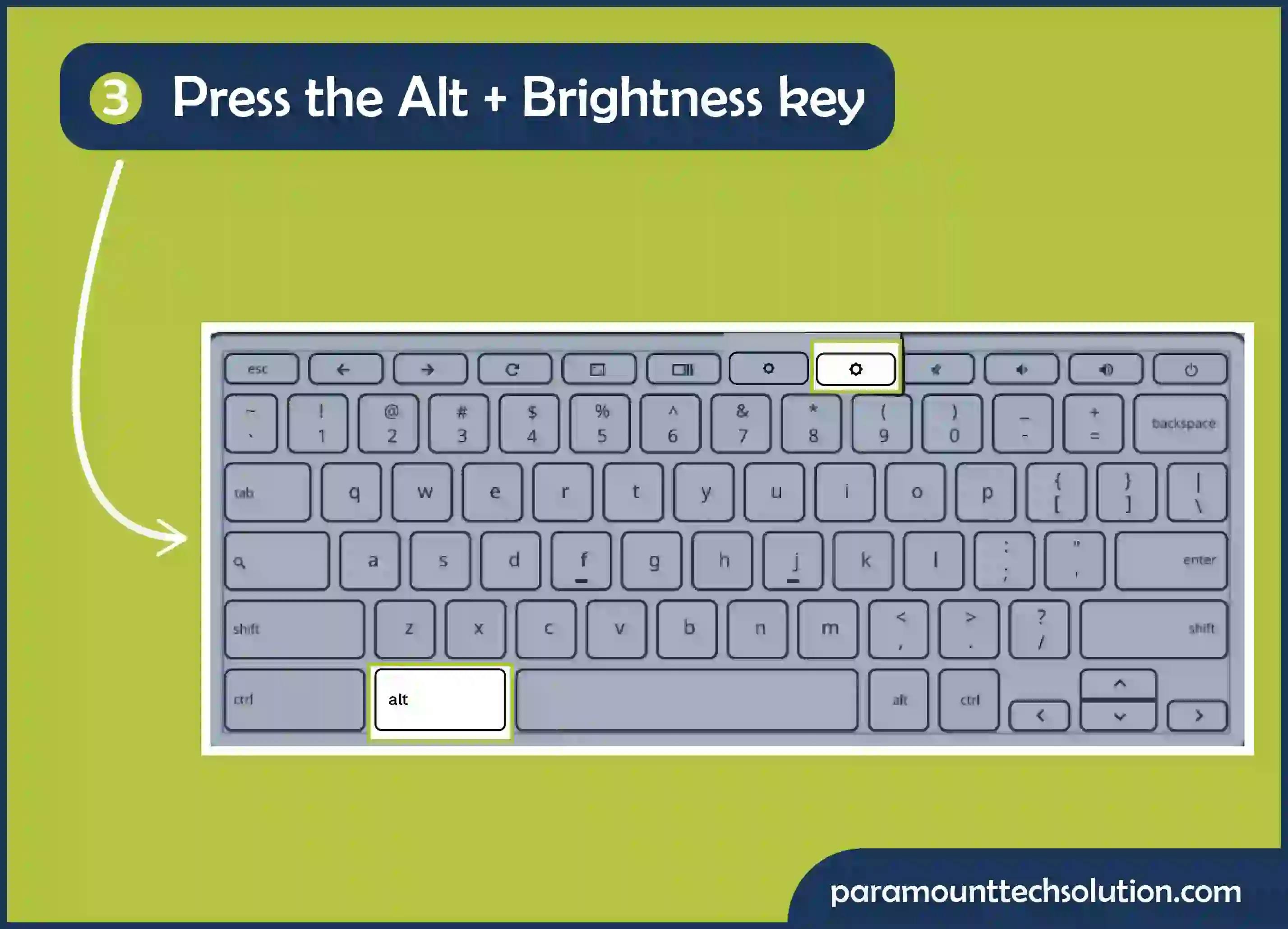 Press the Alt + Brightness key Chromebook keyboards