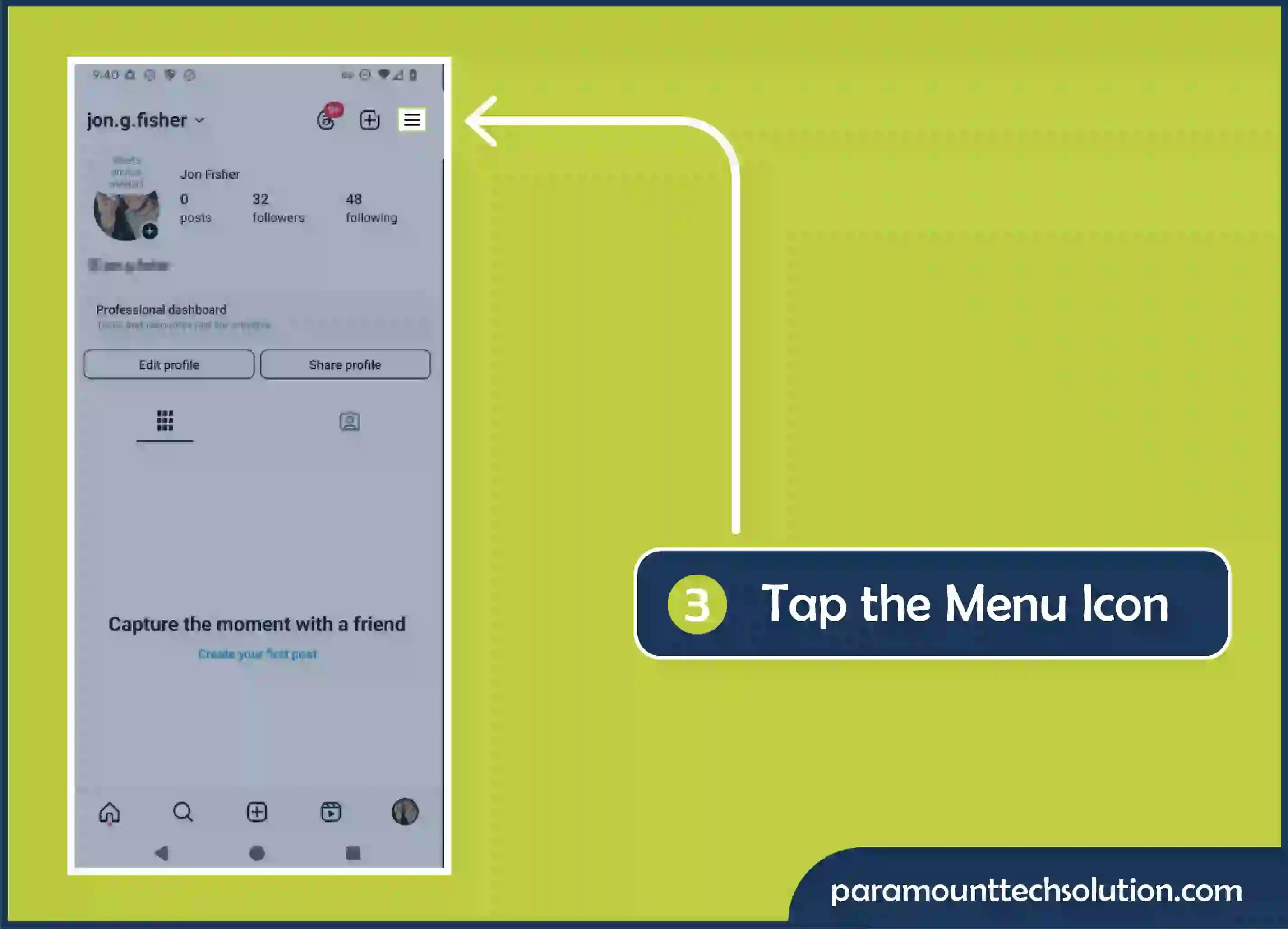 Tap on the burger menu