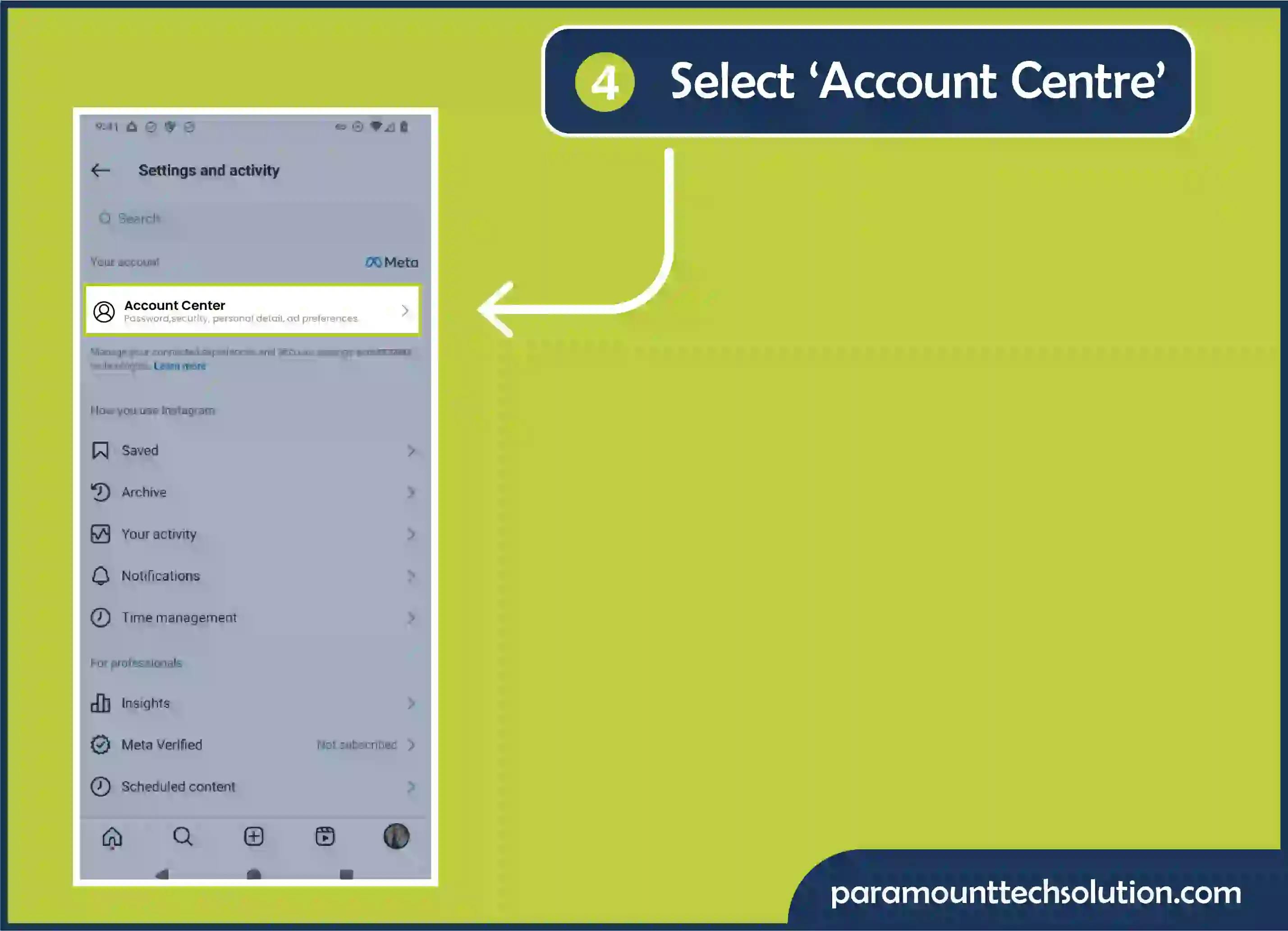 Select the account centre