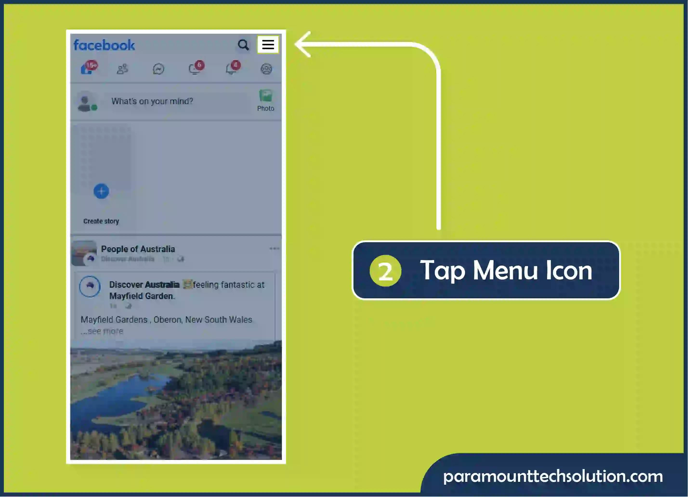 Tap menu appears on top right