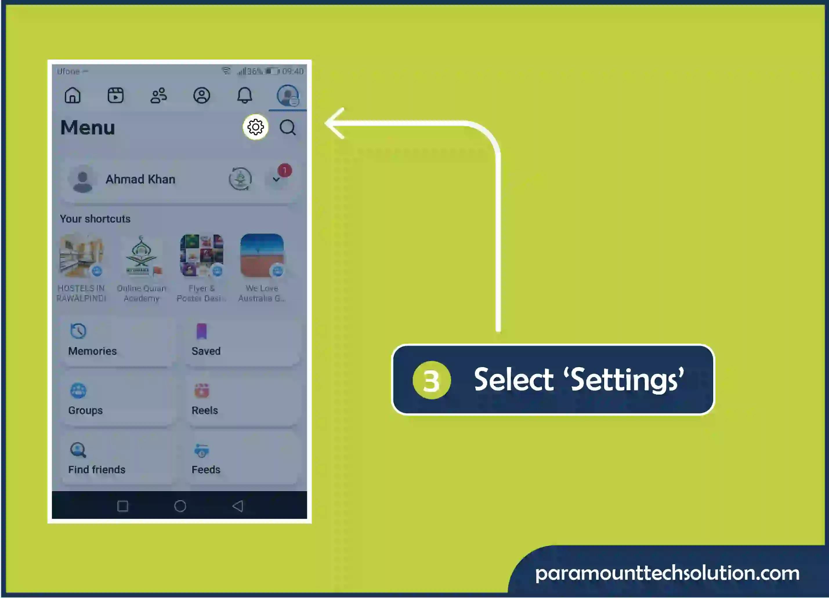 Select the, menu icon