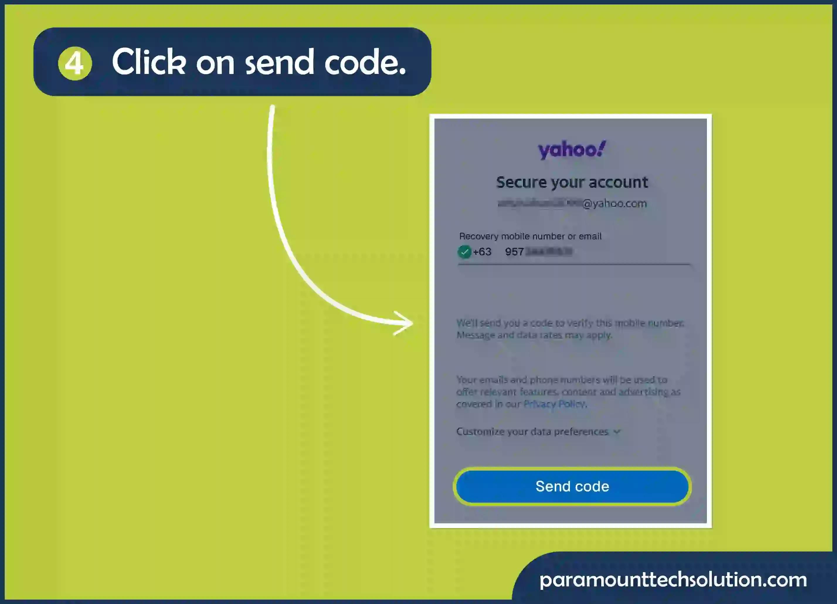 Click on next to get code on your approved number