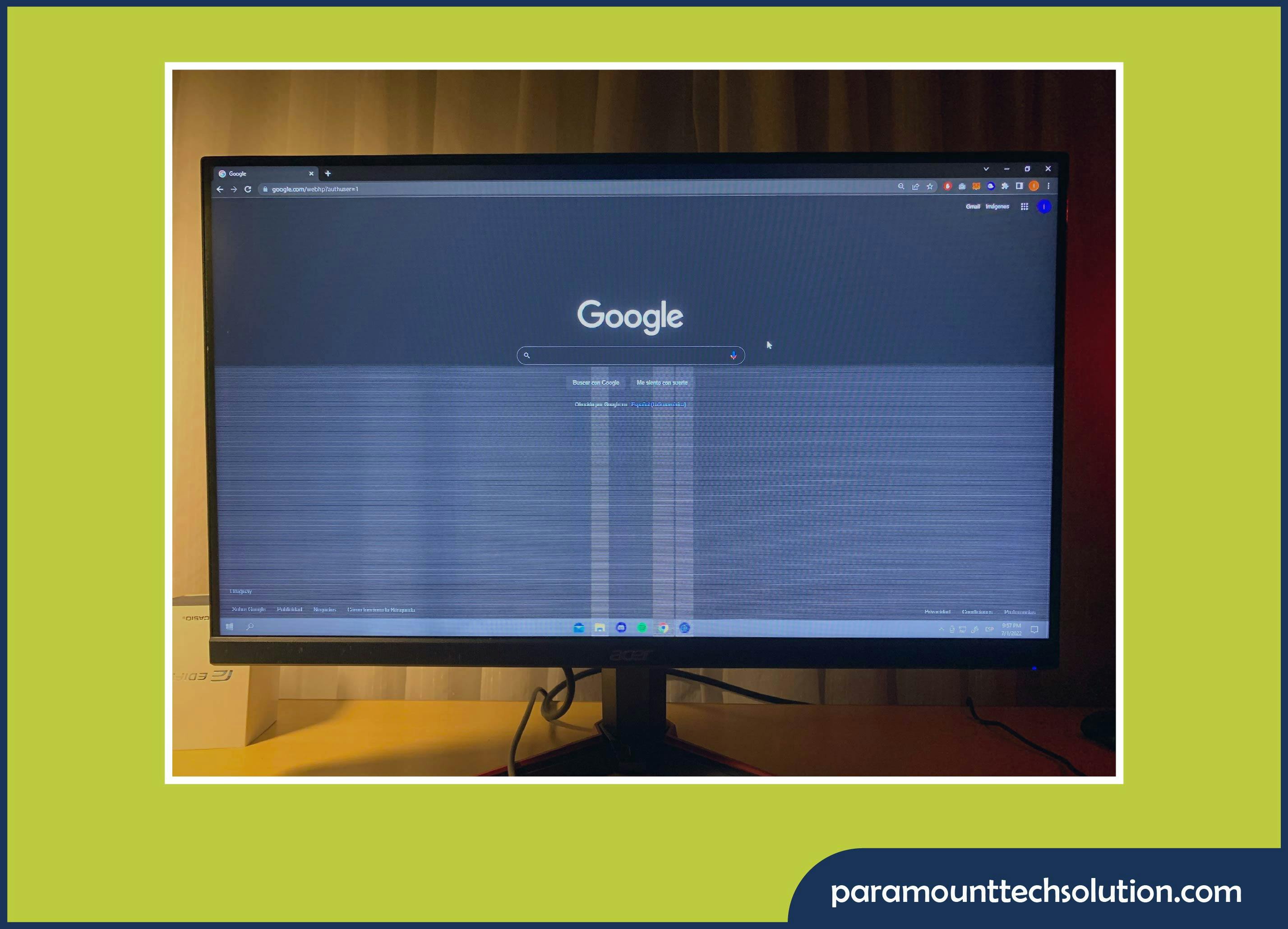 A black horizontal line on monitor