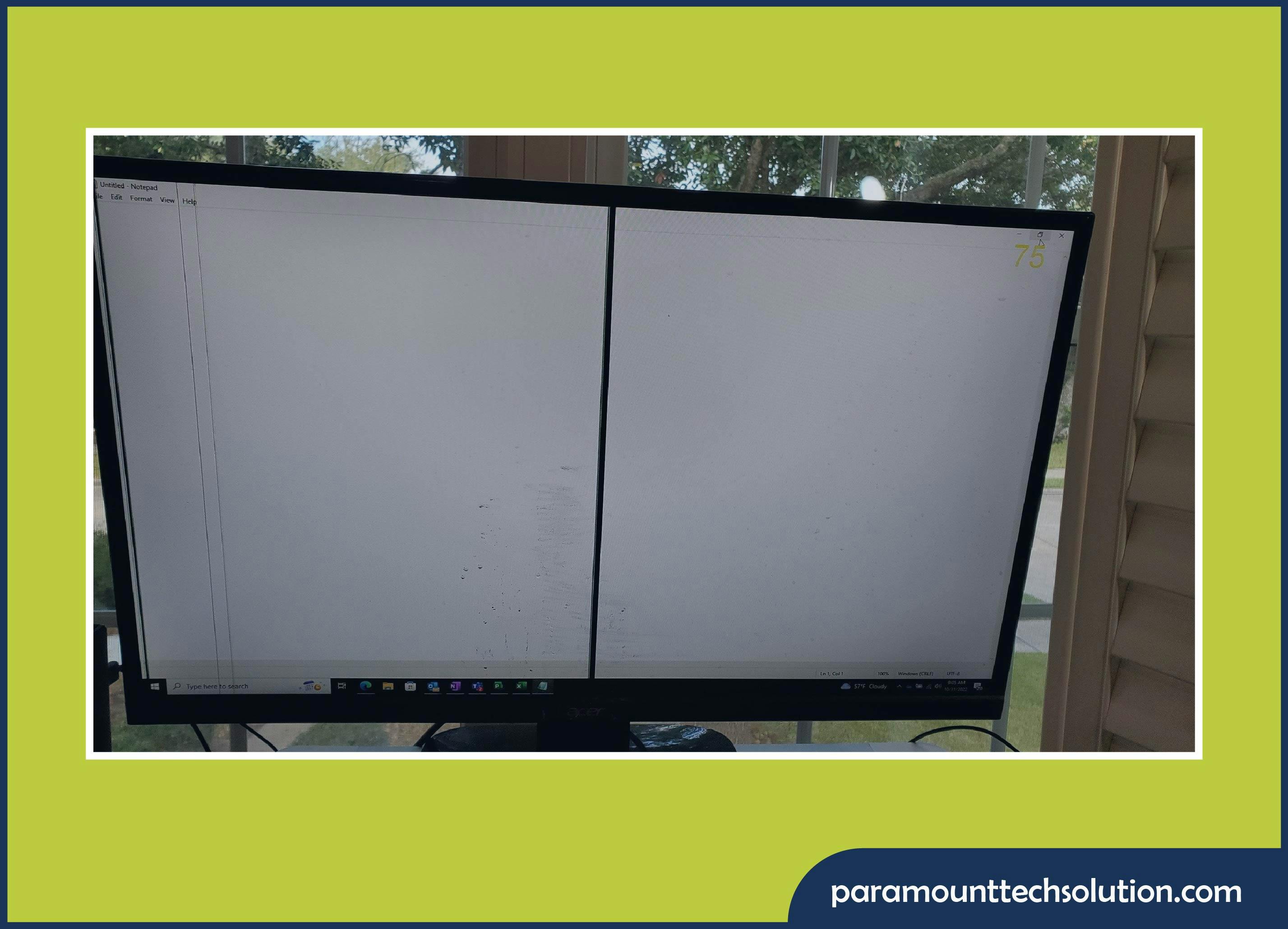 A black vertical line in the monitor