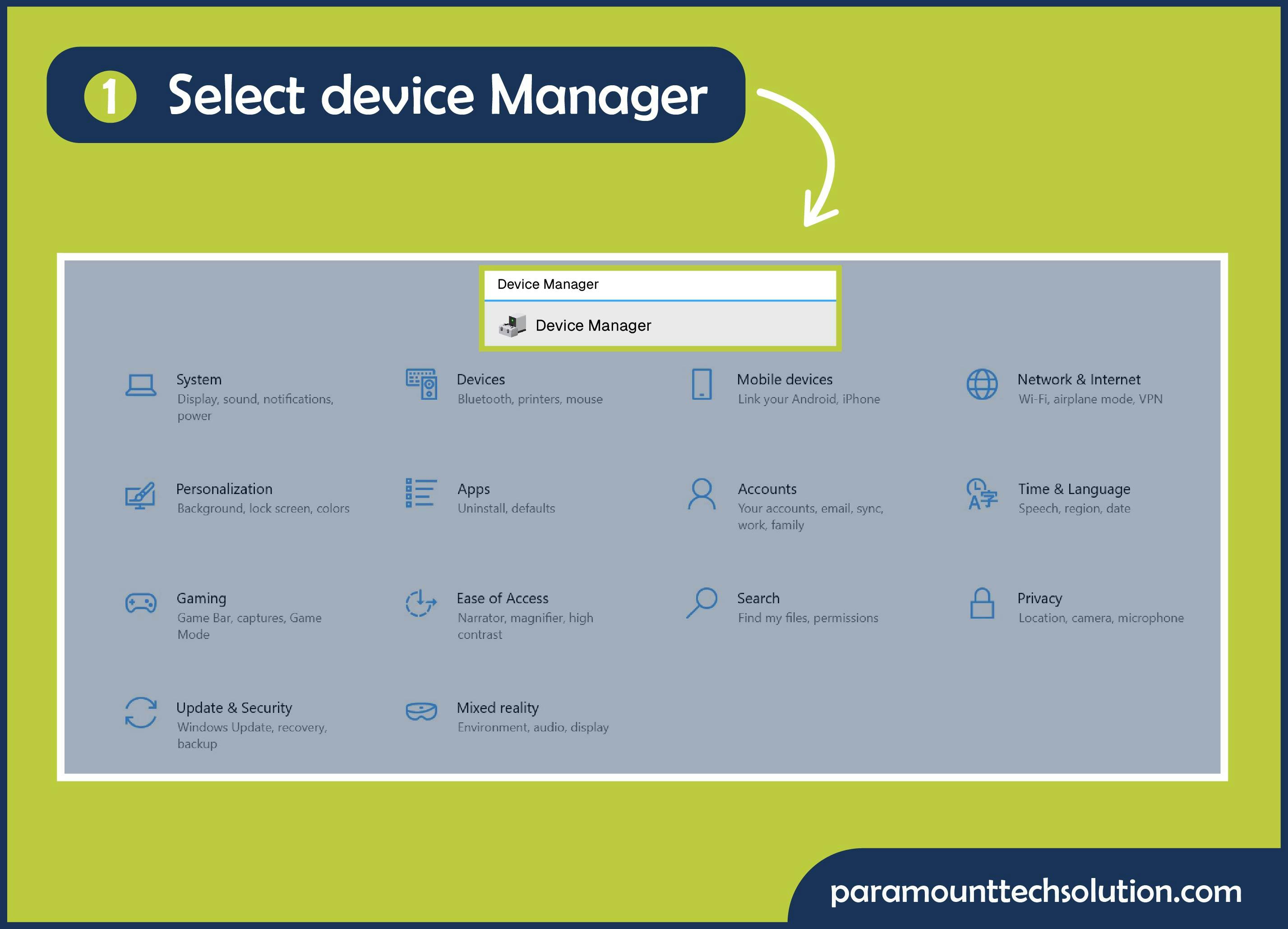 Click on the window bar, then Search, and select Device Manager