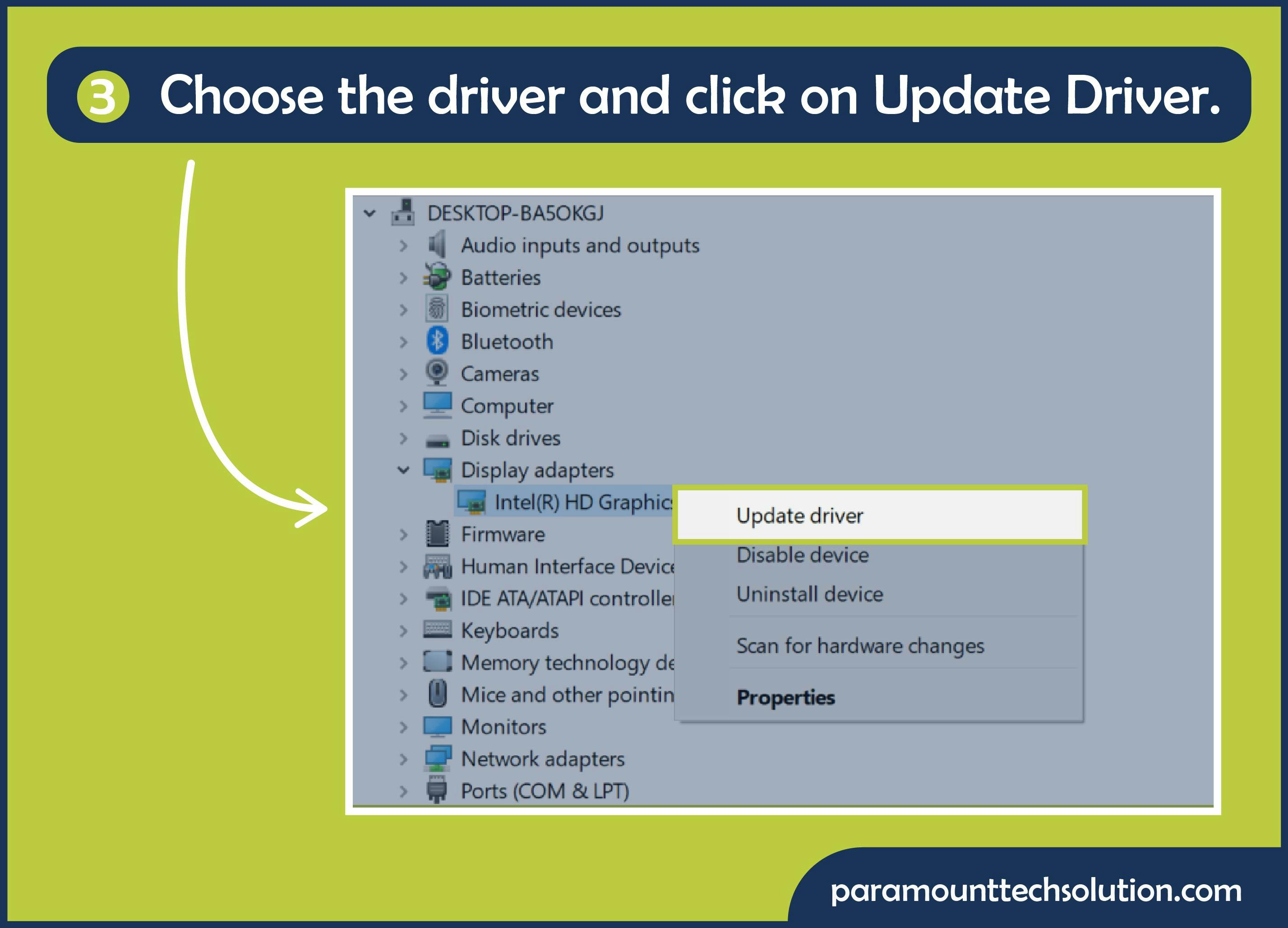 Choose drivers and click on update drivers