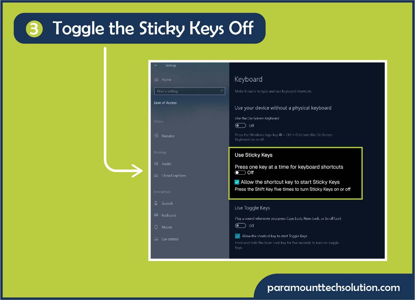 deactivate sticky keys