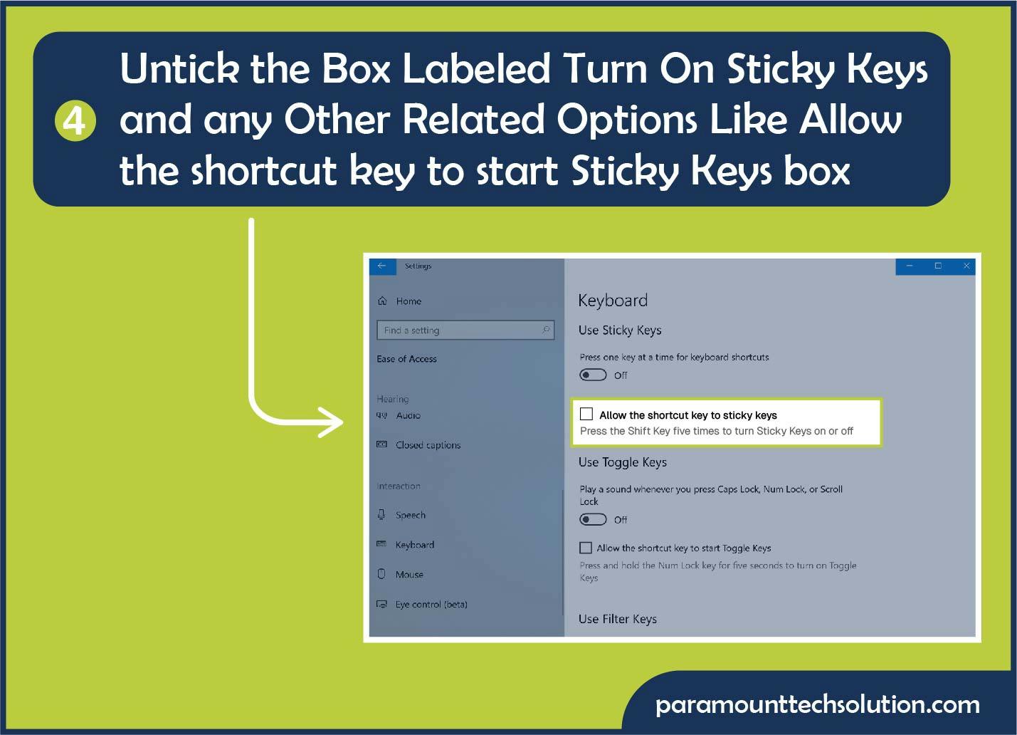 sticky keys deactivate