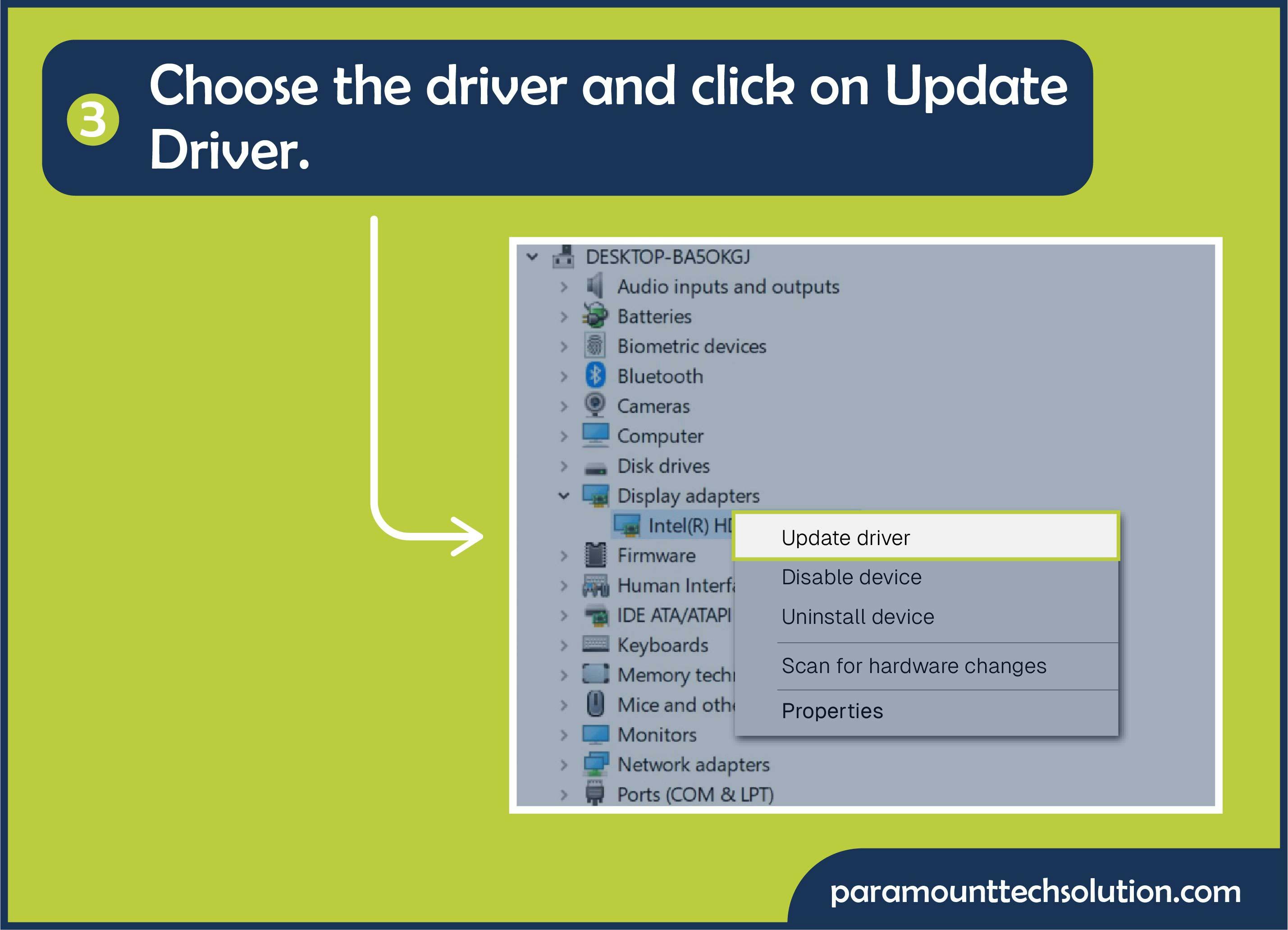 Choose the driver and click on Update Driver nvidia