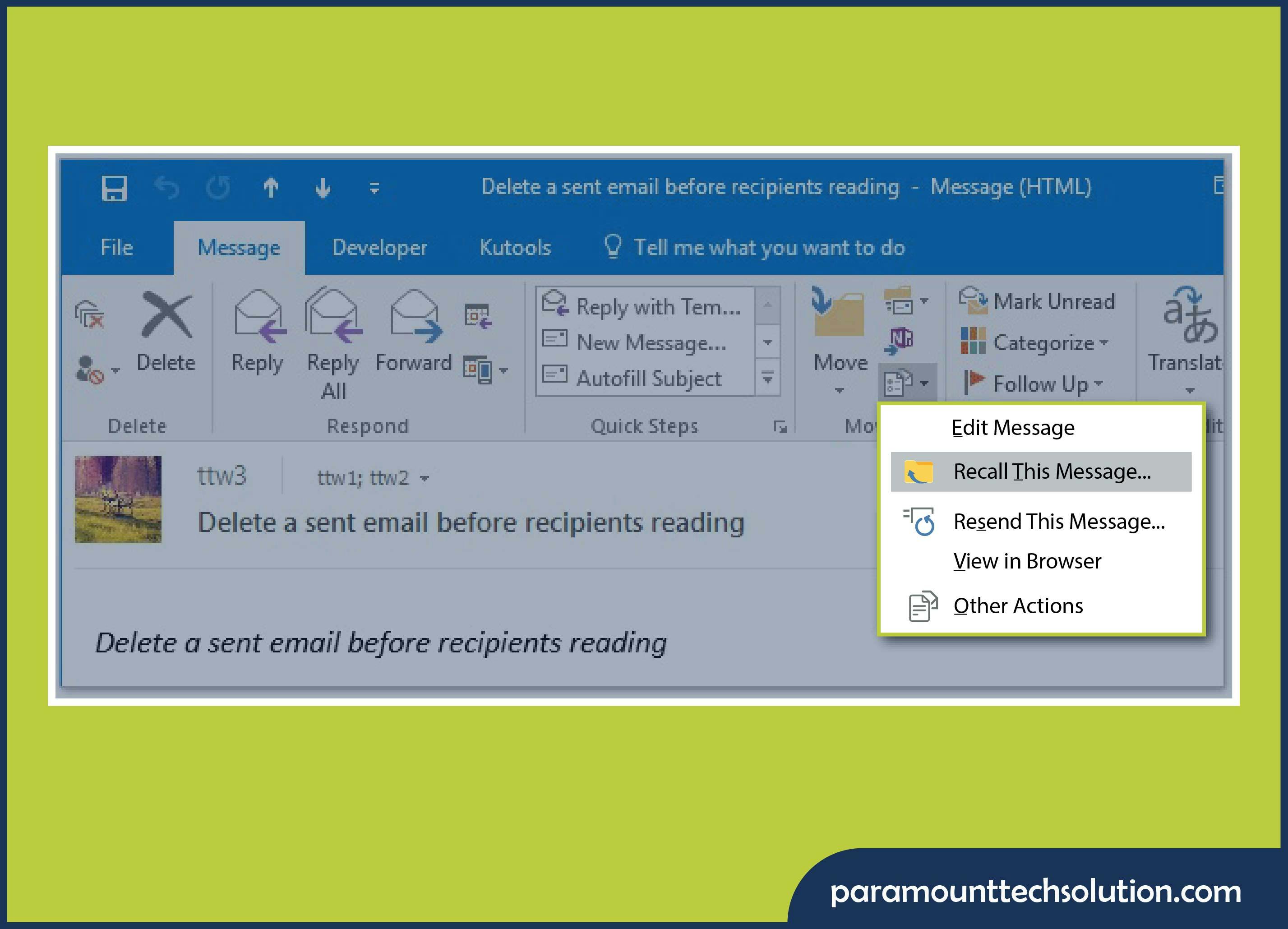 microsoft outlook how to recall an email