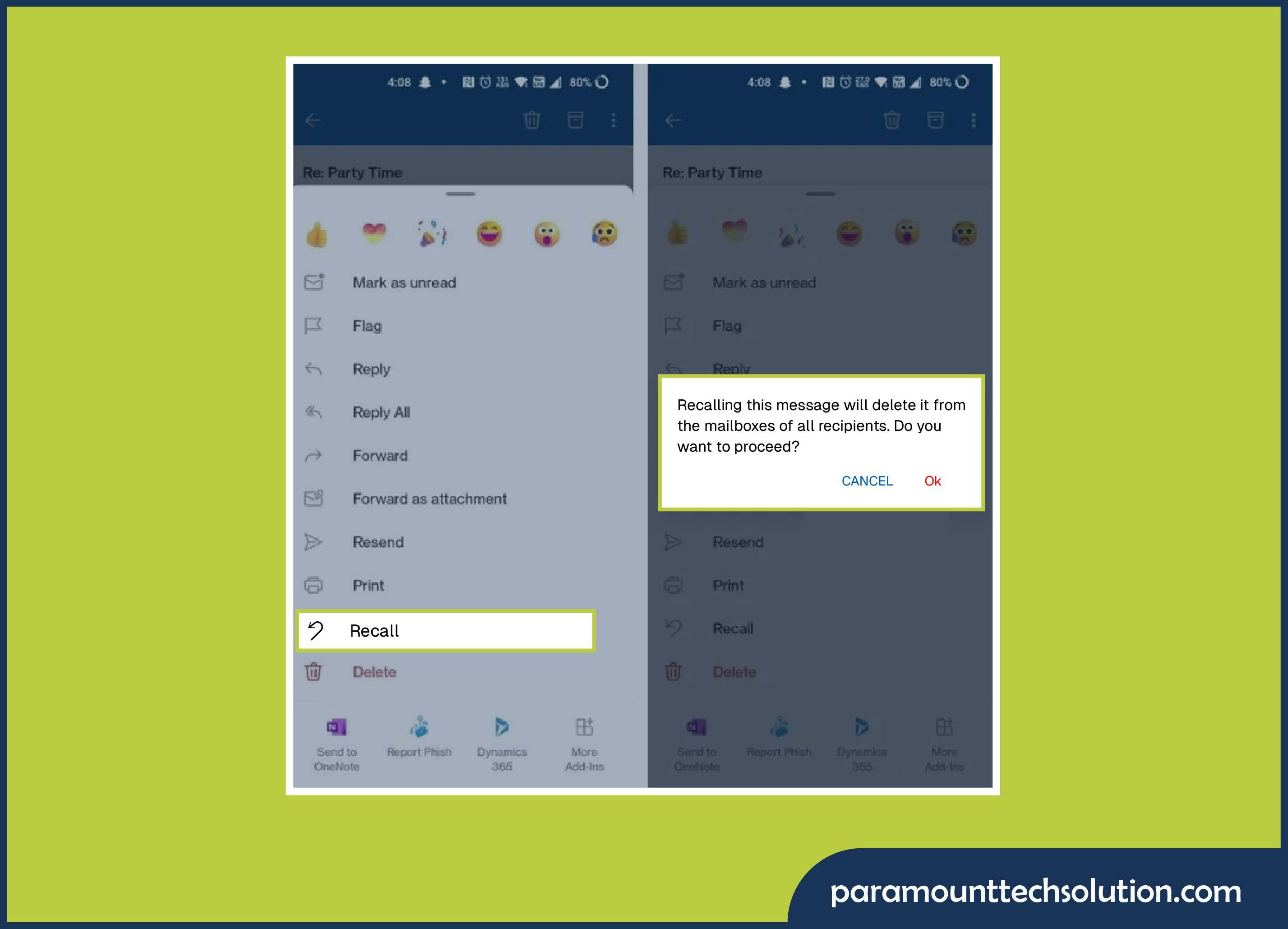 how to Recall the Email in Outlook using Android/IOS