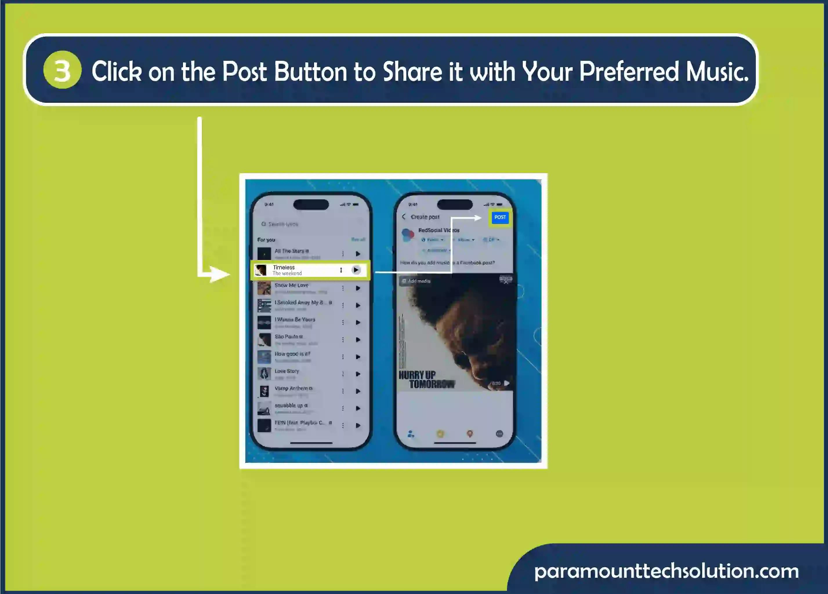Click on the Post button to share it with your preferred music.