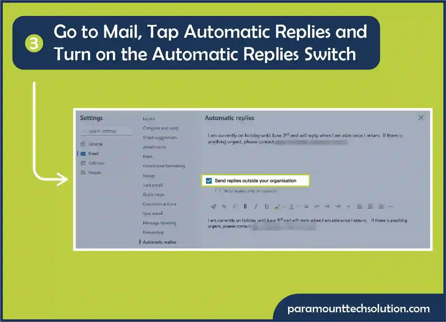  turn on the Automatic replies switch