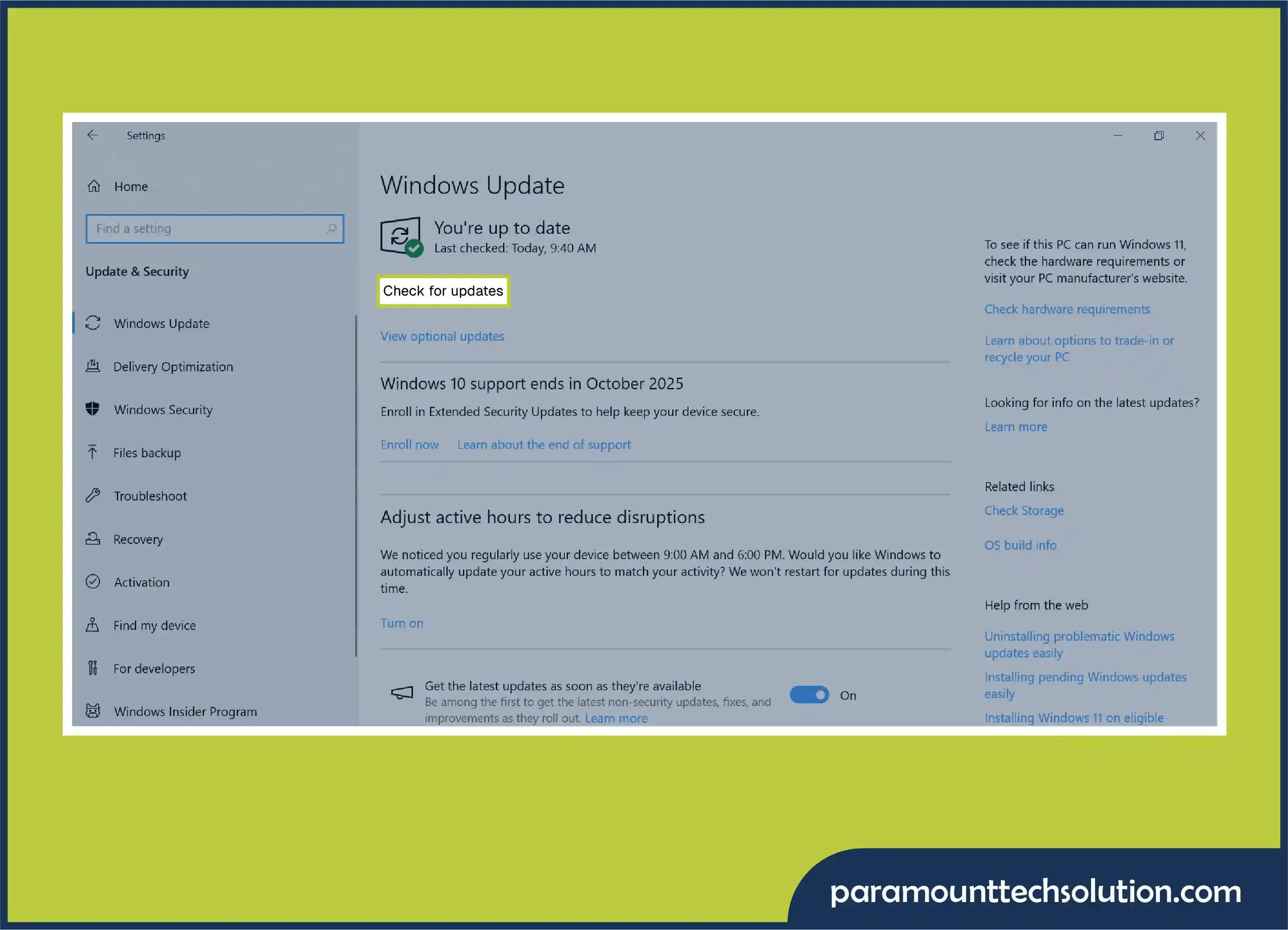 In Windows 10, go to Update and Security, then click on check for updates 