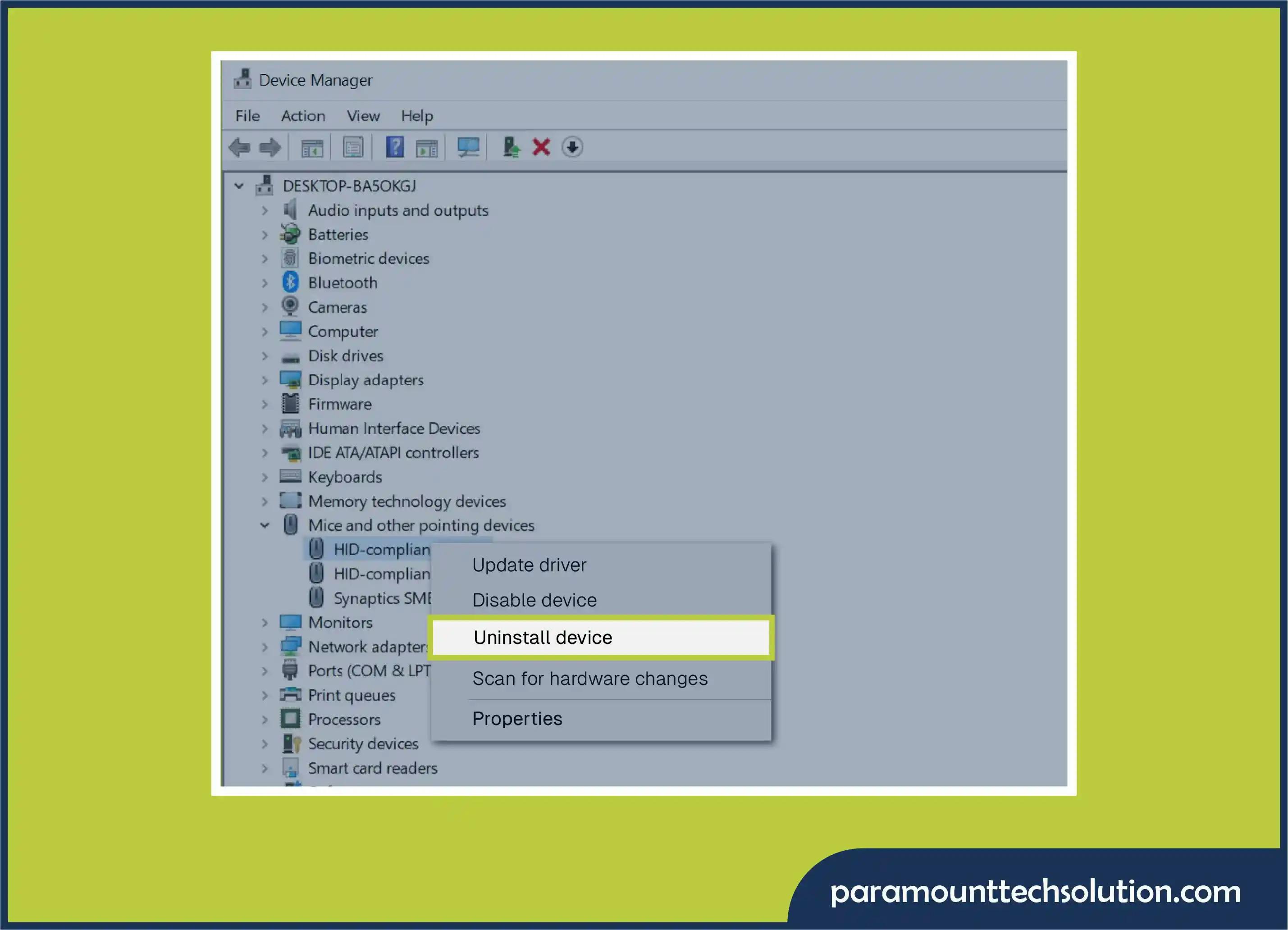 Update mouse drivers through device manager 