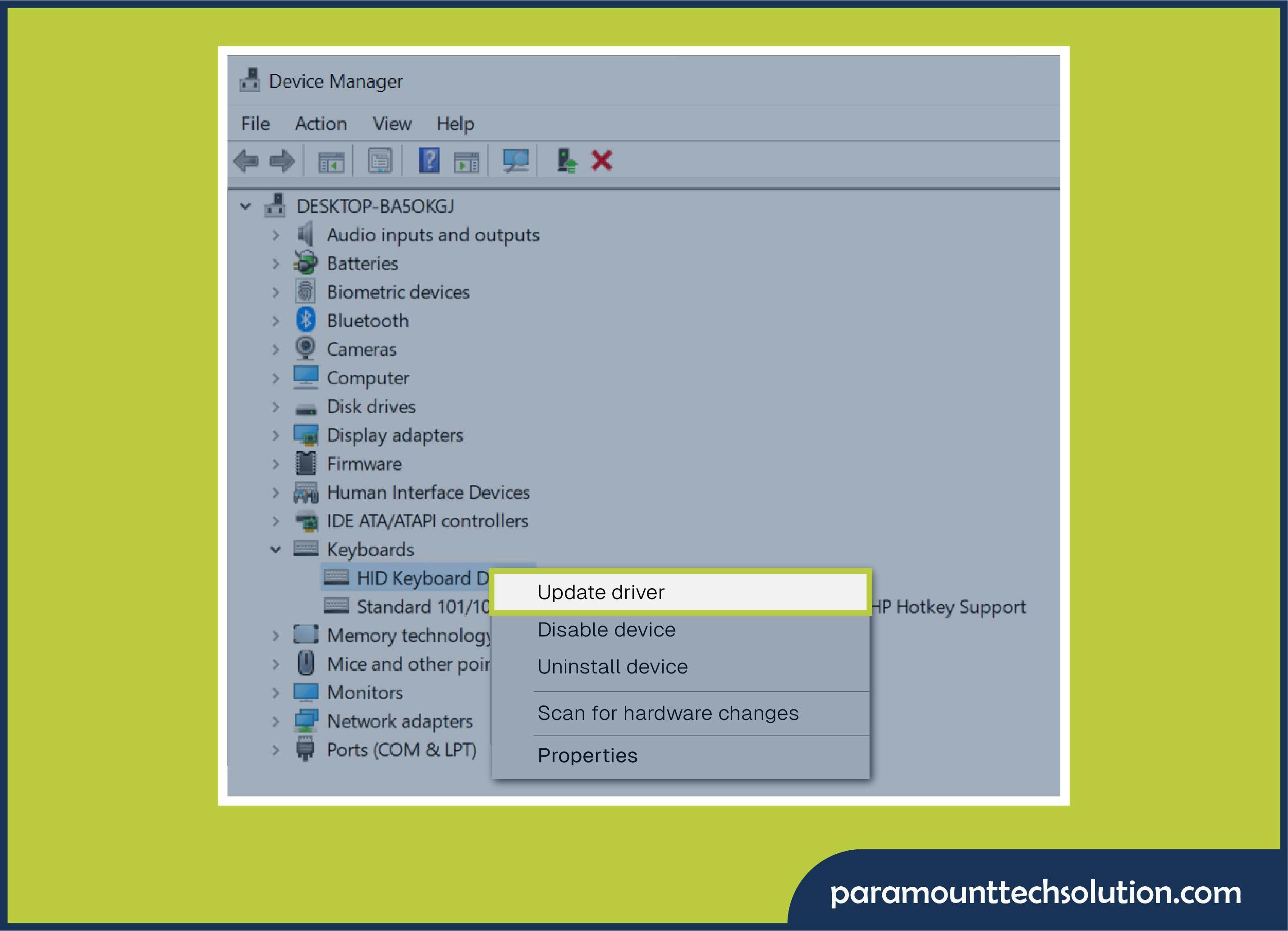 Update keyboard drivers  through Device manager