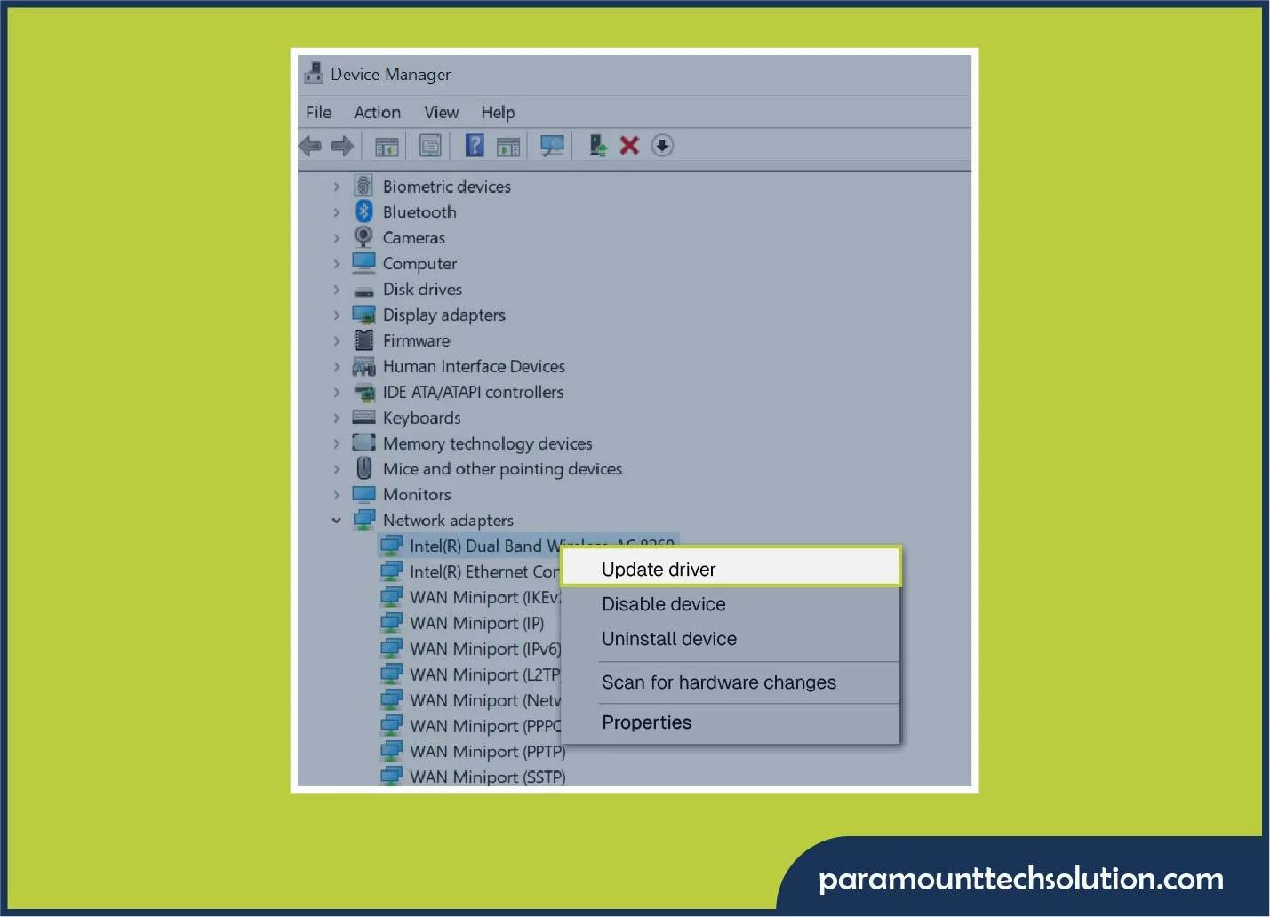 Update driver network via Device Manager


