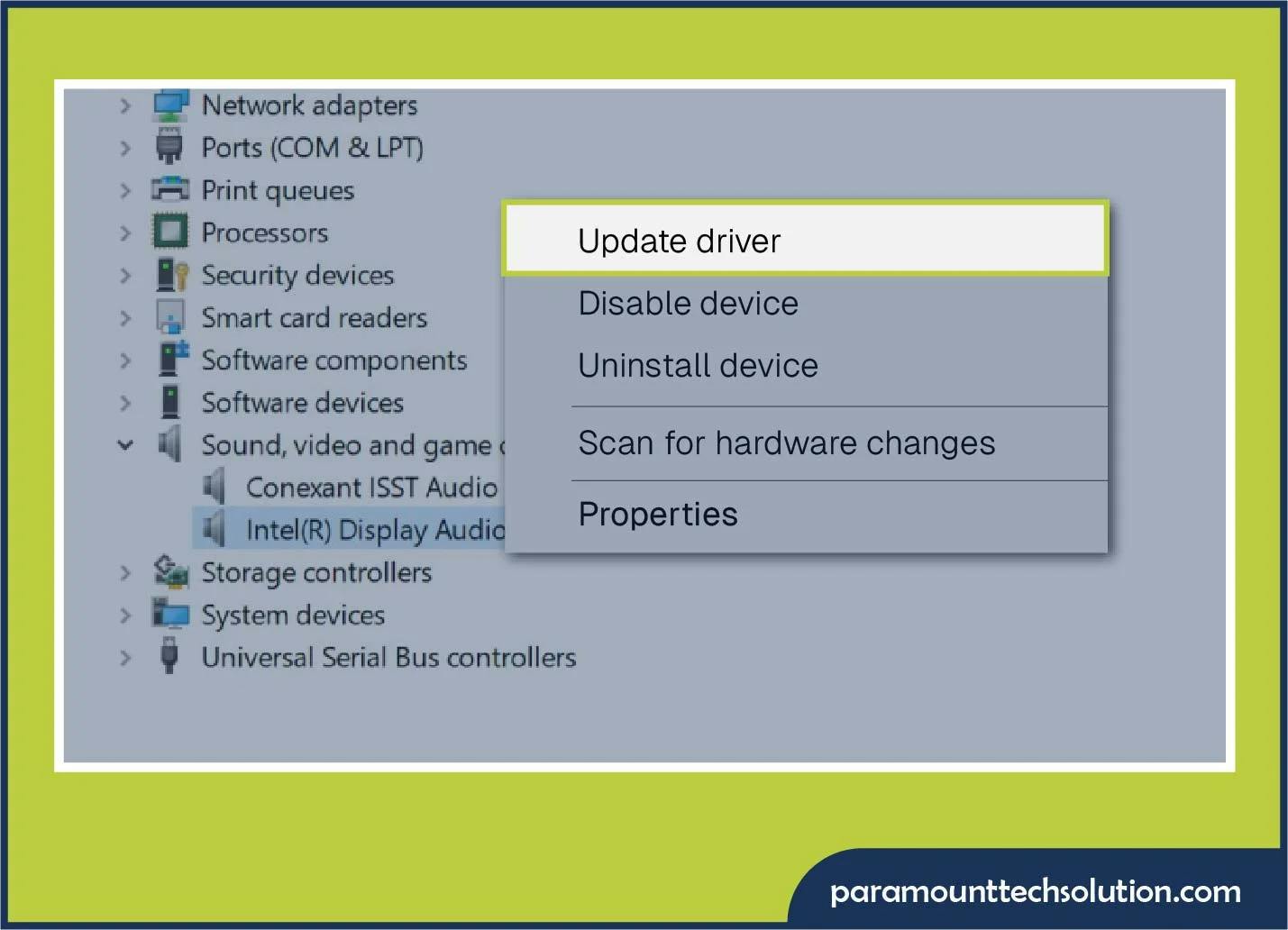 Update audio drivers through Device Manager