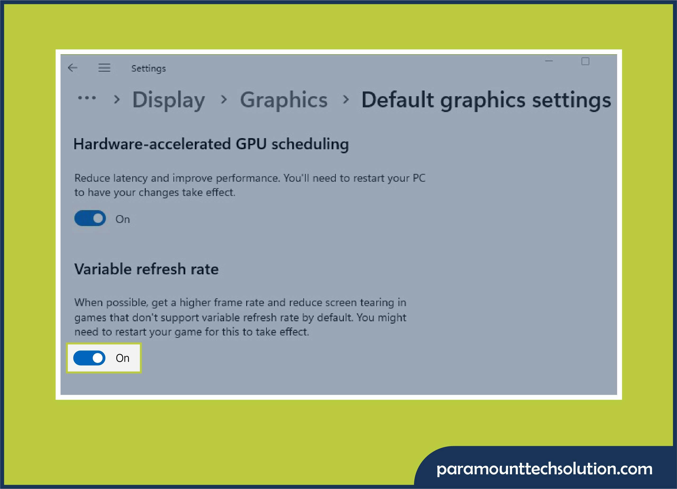 Turn Off “Variable Refresh Rate” (Windows 11 Feature)