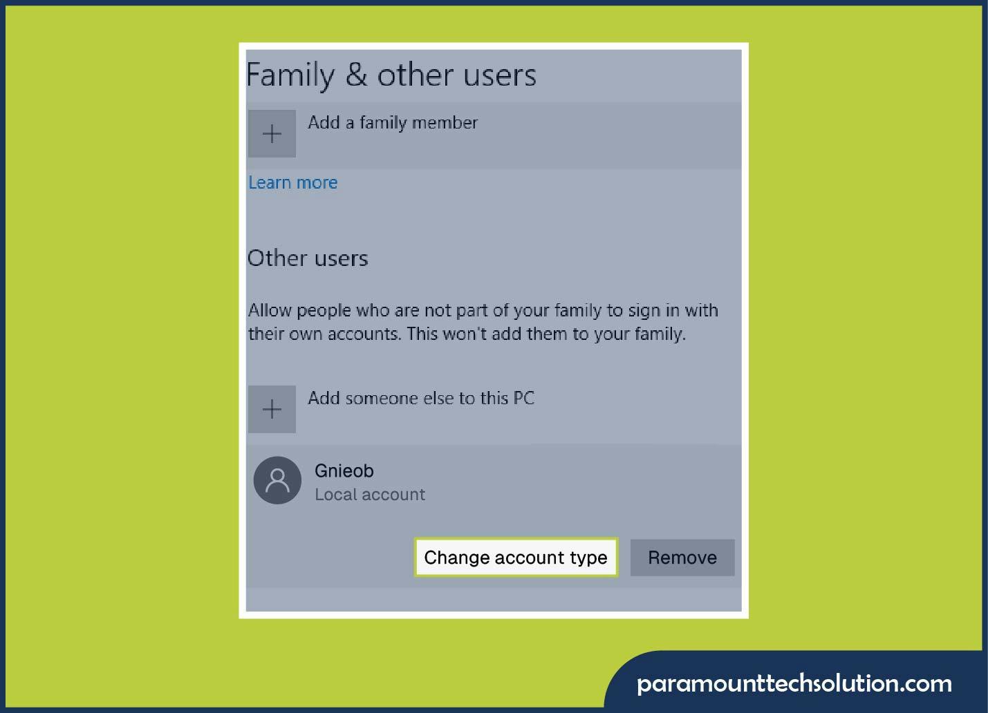 Administrator on Windows 10 in Settings