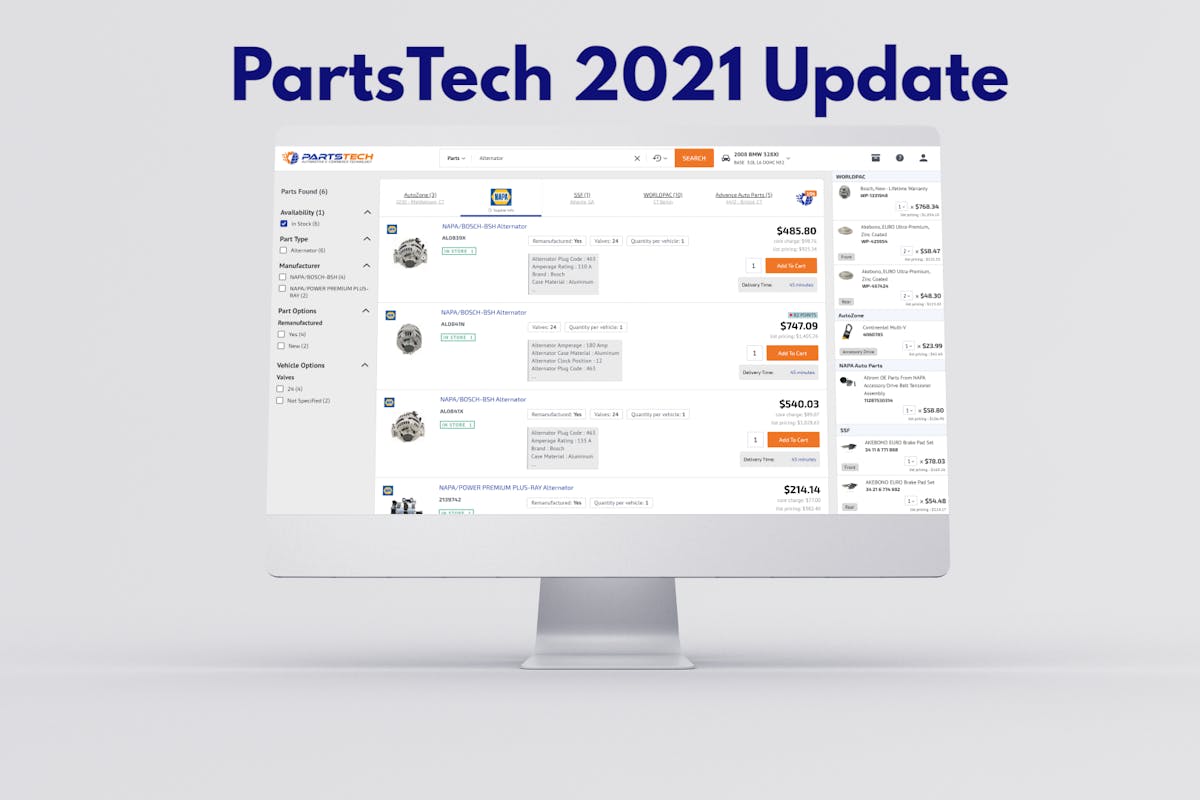 PartsTech UI on Screen
