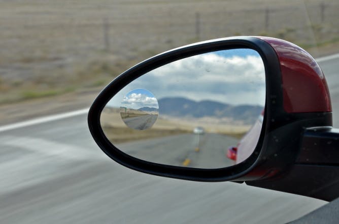 photograph of a car wing mirror 