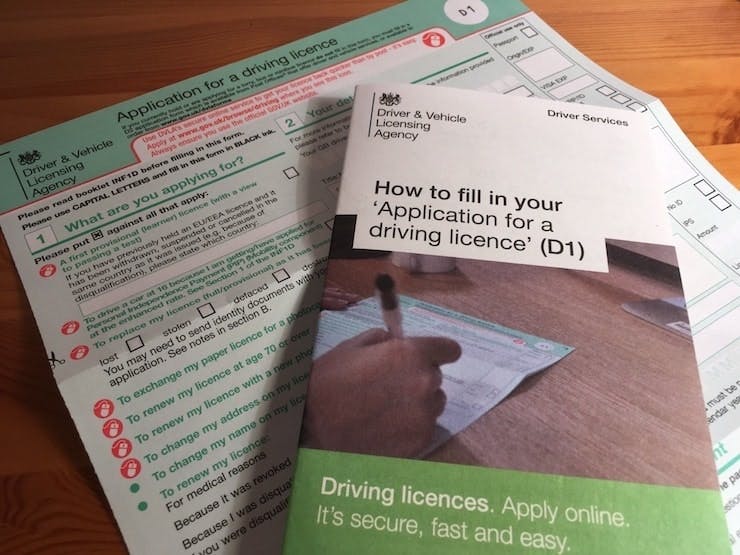A D1 provisional driving licence application form