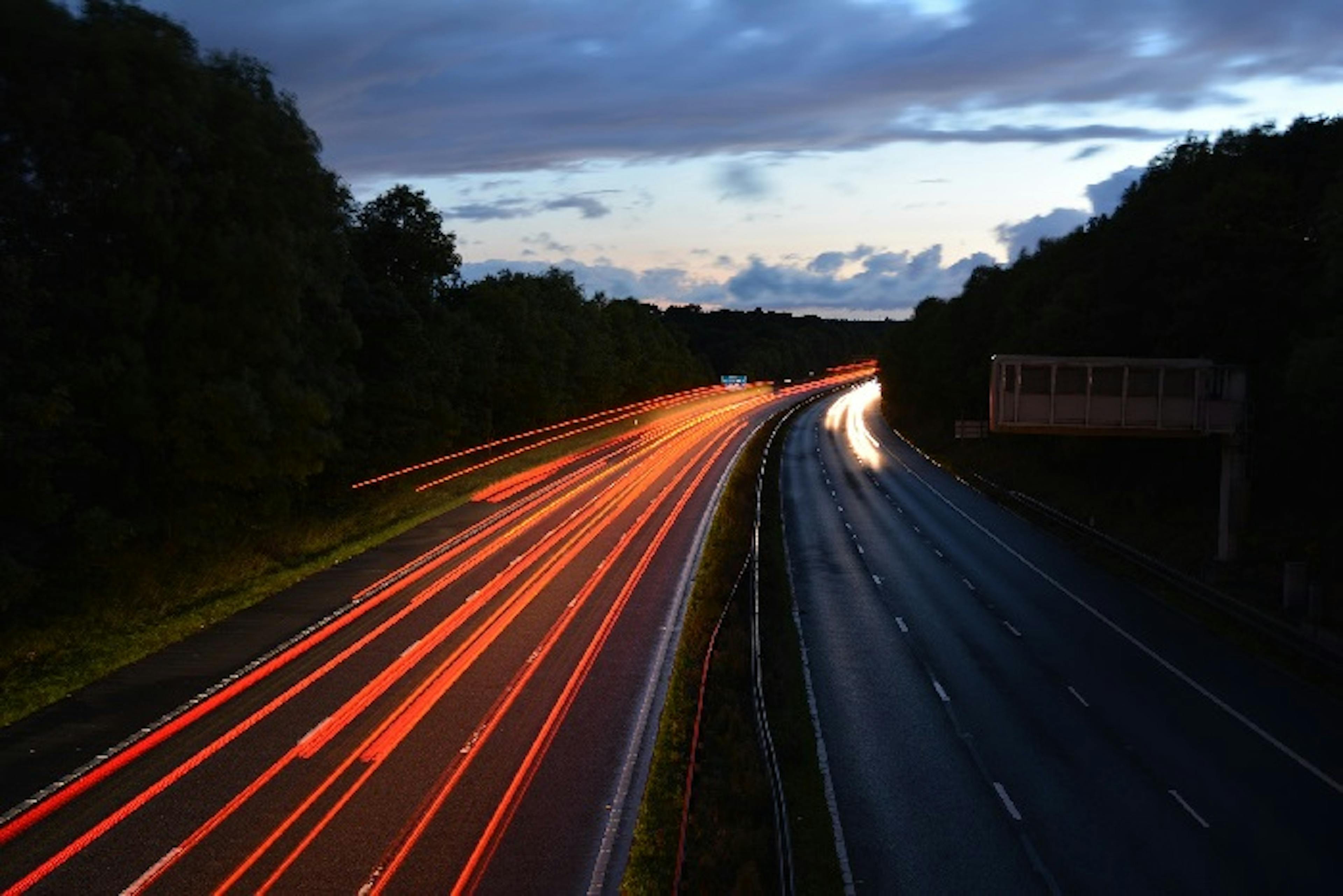 View of smart motorway from driver's seat of car