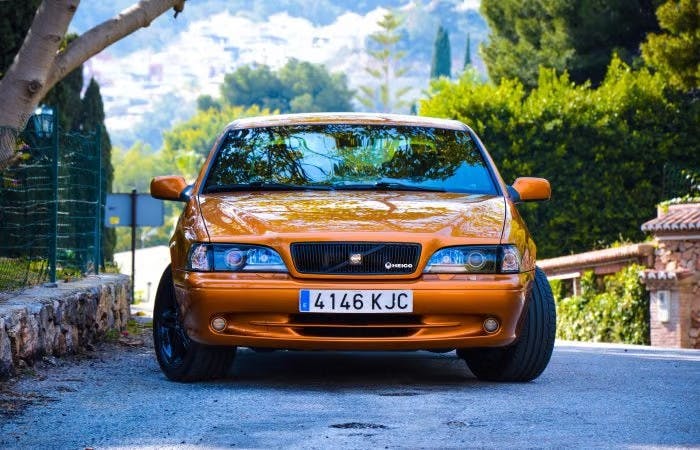 Front shot of orange car
