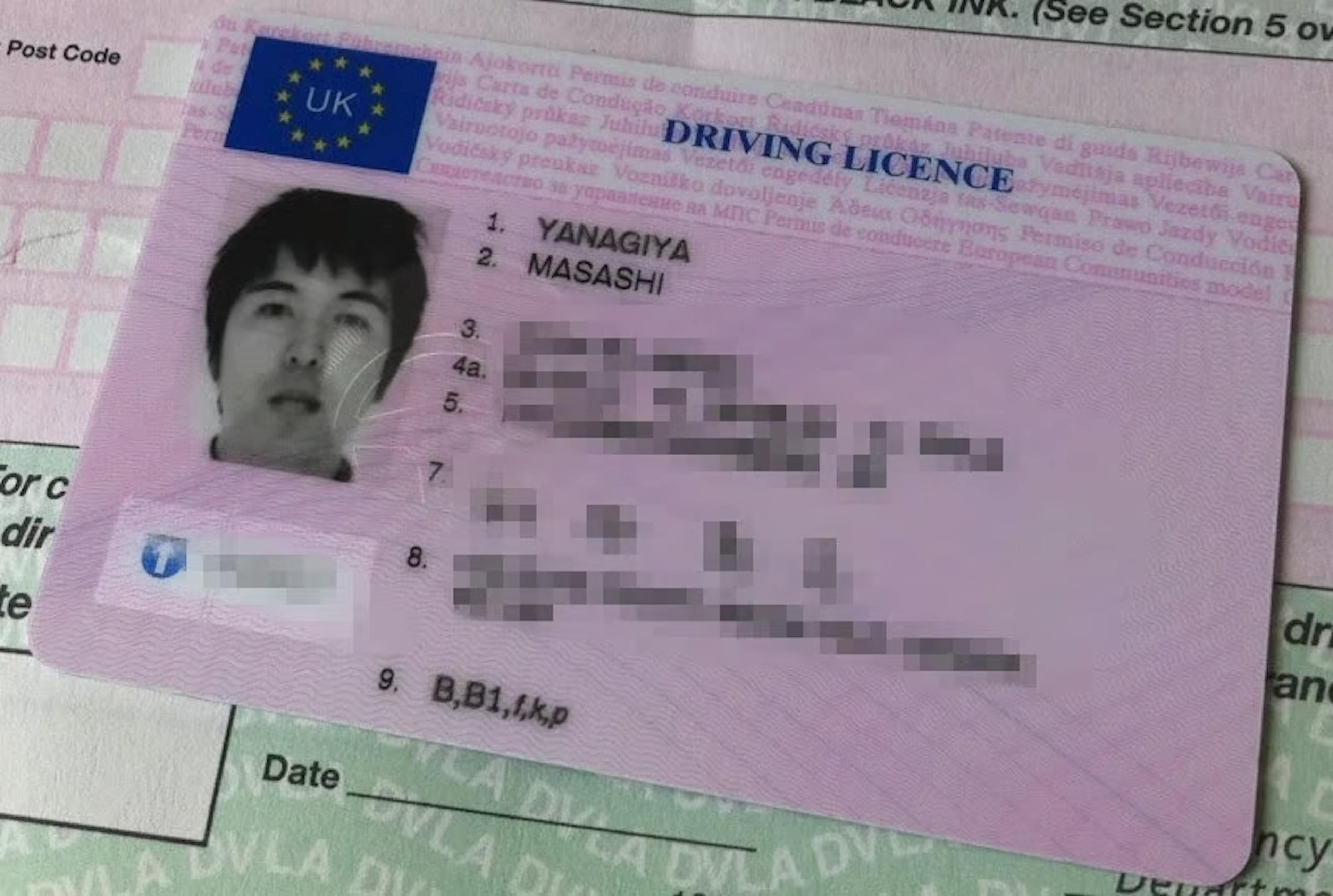 An image of a full UK driving license