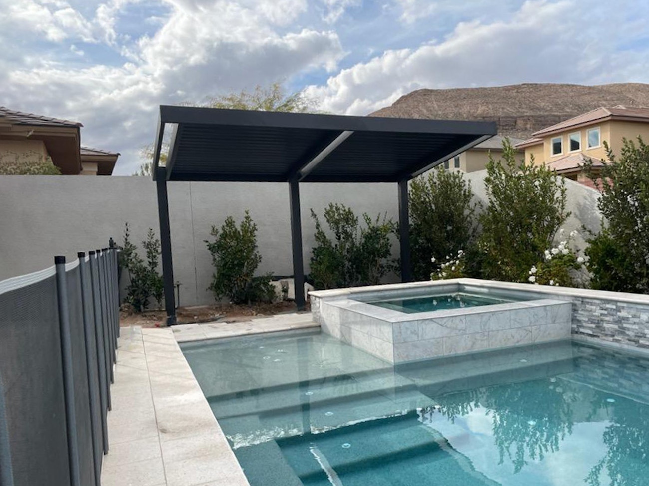 Black premium 4K luxury aluminum patio cover installed in Las Vegas