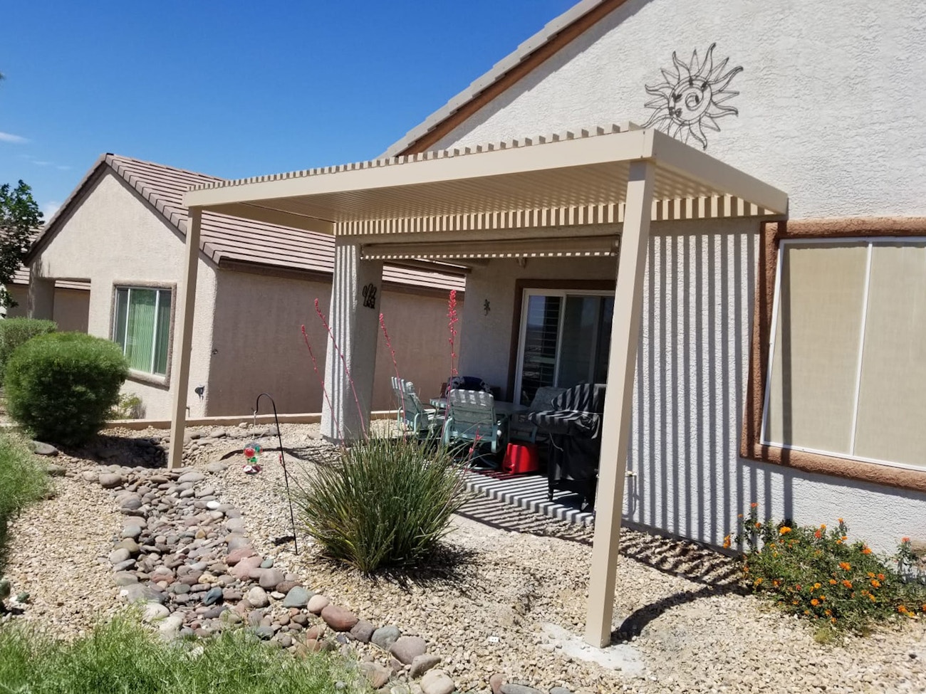 High-end 4K aluminum patio covering featuring a lattice top for Saint George, Utah back patio