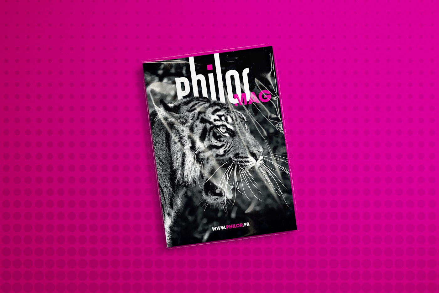 philor mag cover which contain the logo and a black and white picture of a tiger