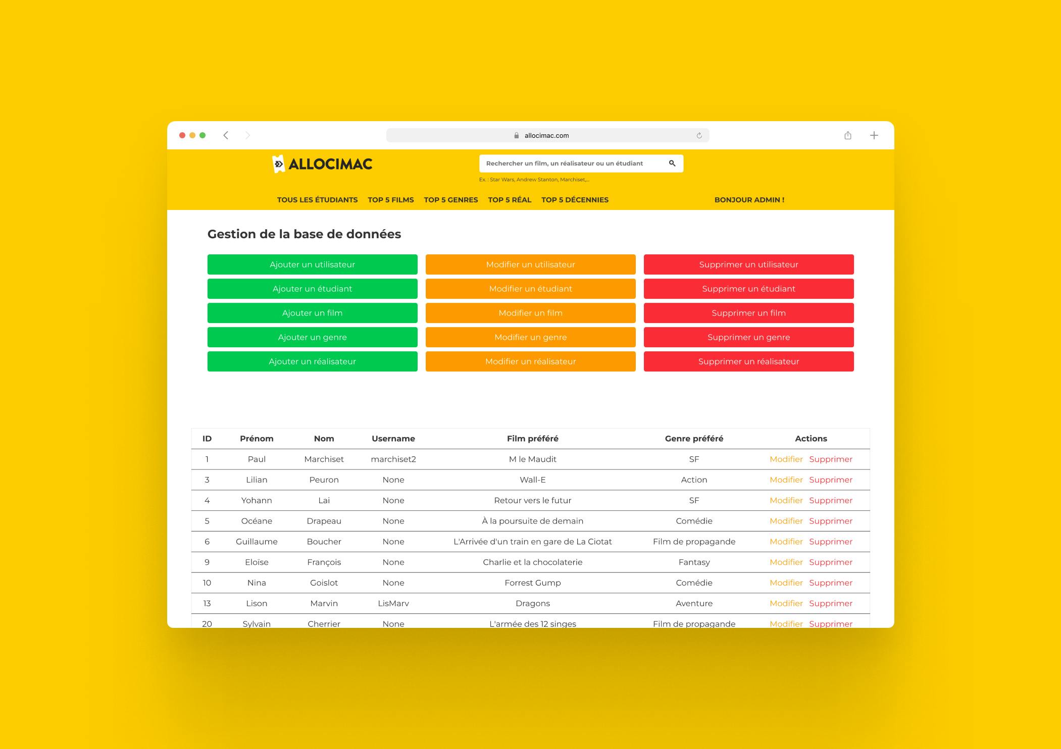 admin pannel interface