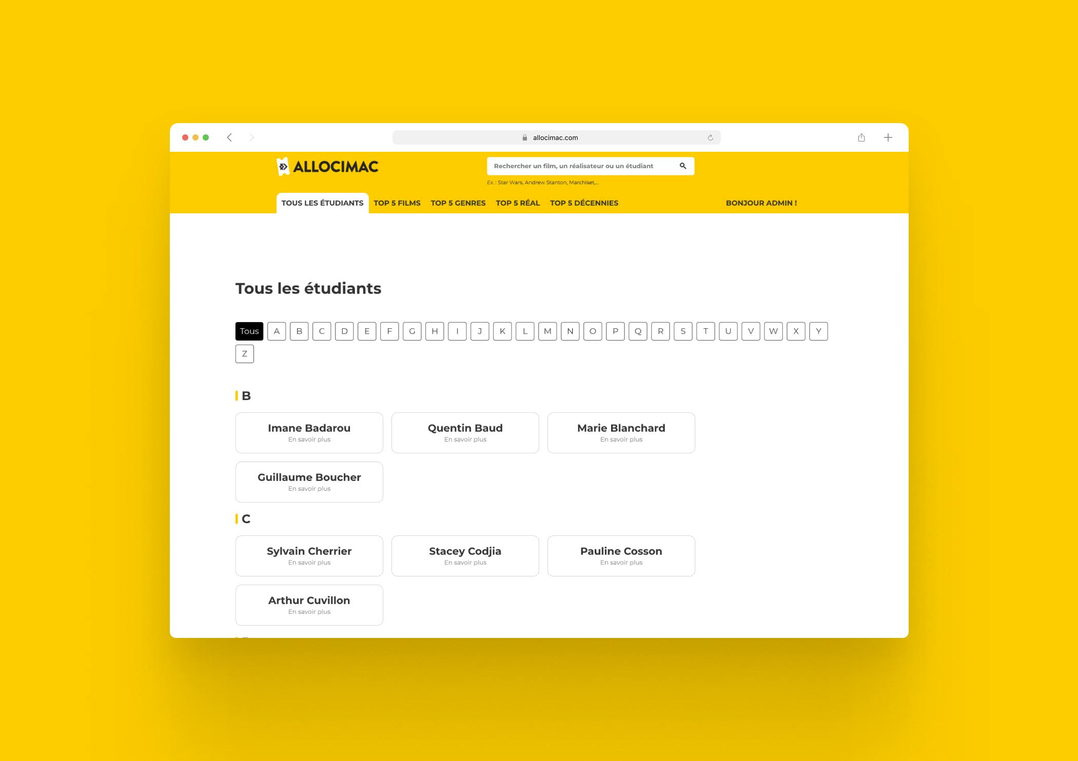 interface of allocimac for the all students page
