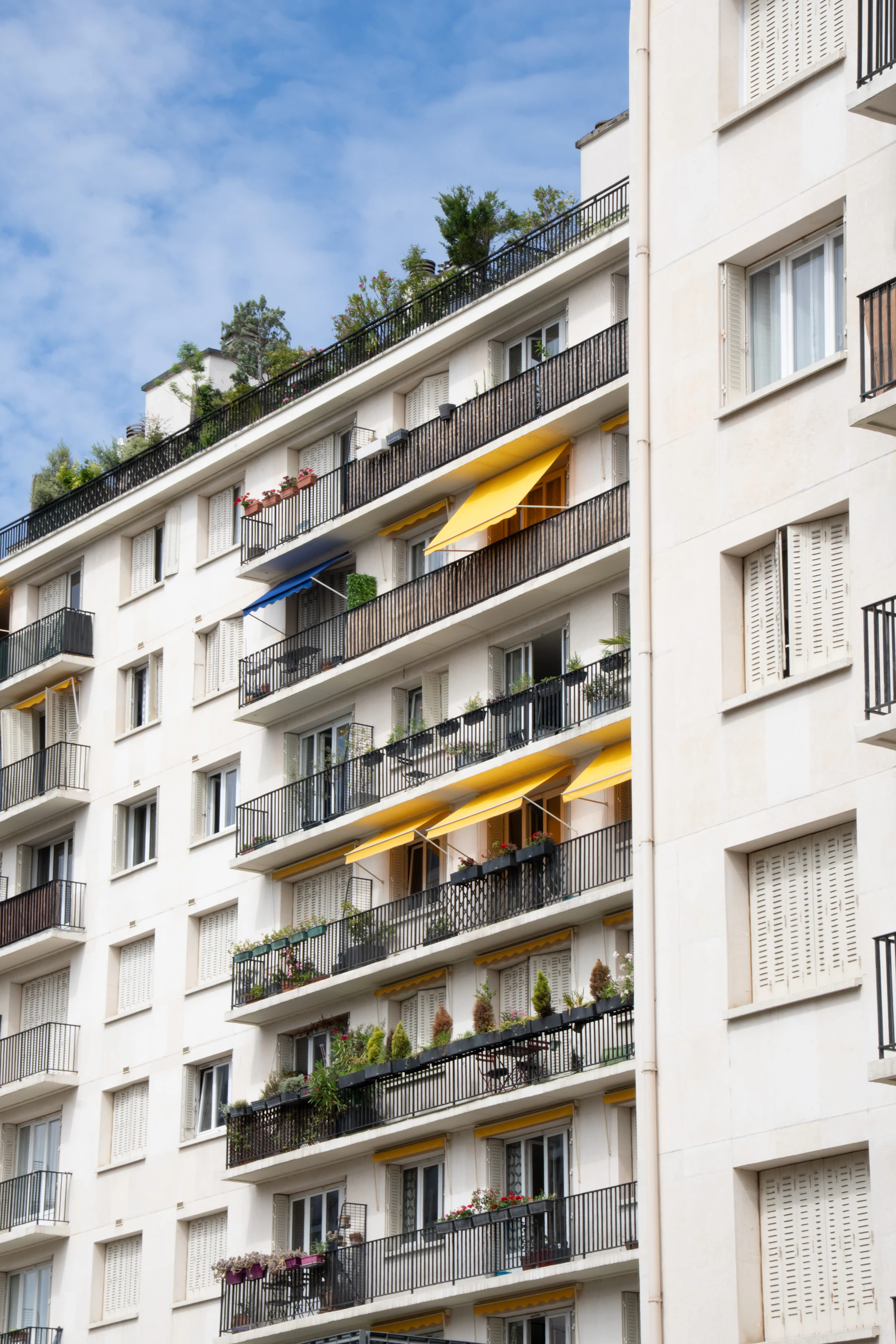 yellow curtains on a white building