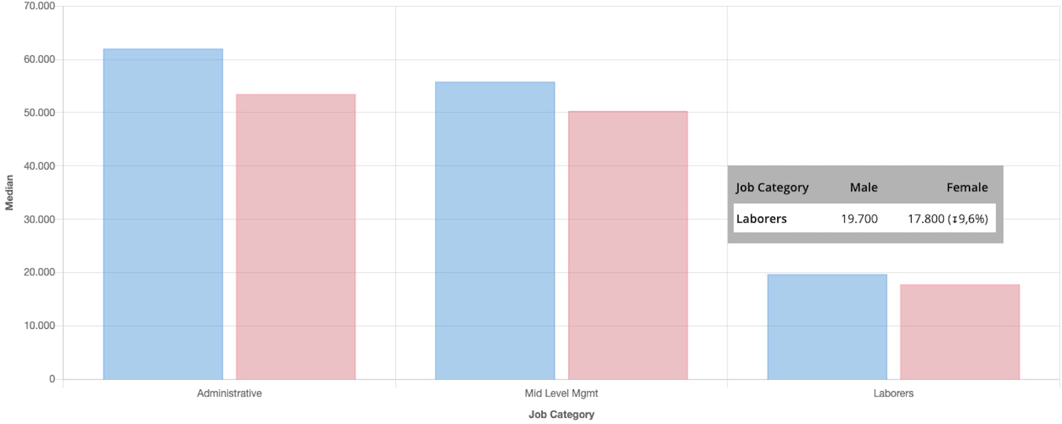 Figure 1 - Median salary by Job Category and Gender - From PayAnalytics reporting tool