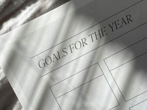 A piece of paper that states "Goals for the year".