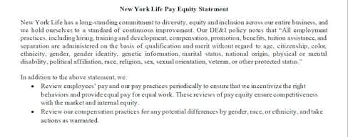 New York Life's pay equity statement.